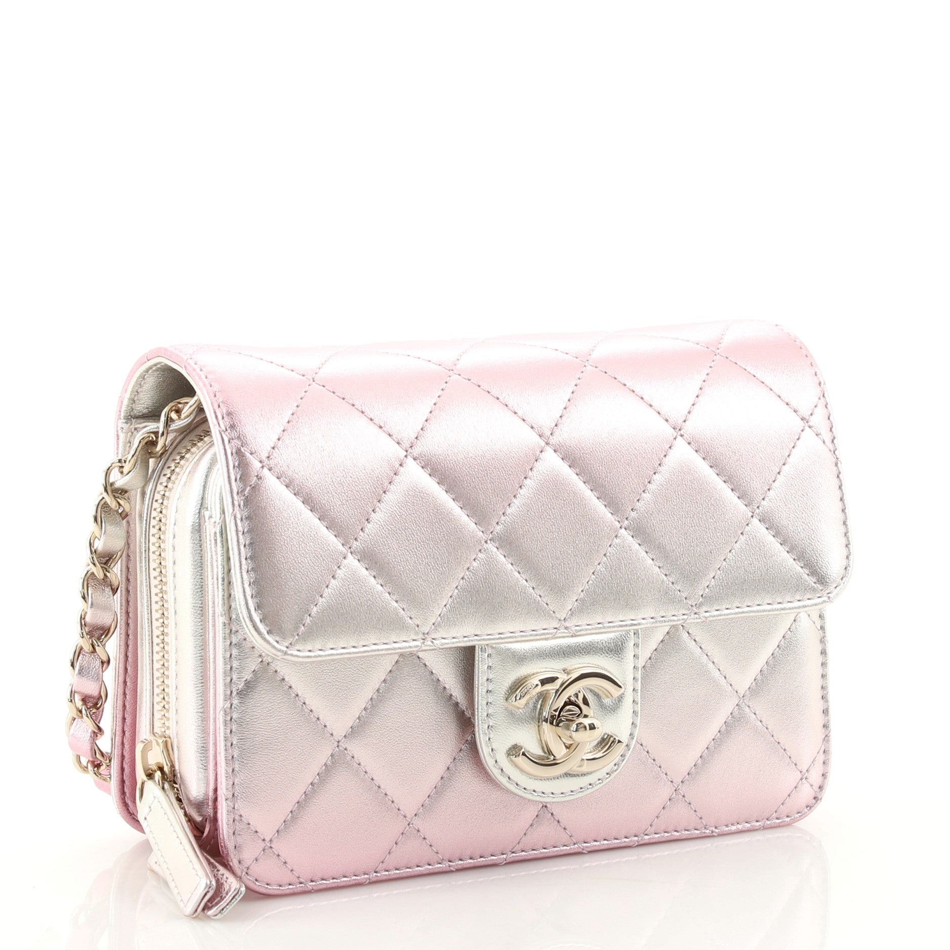 Like a Wallet Flap Bag Quilted Gradient Metallic Lambskin Mini