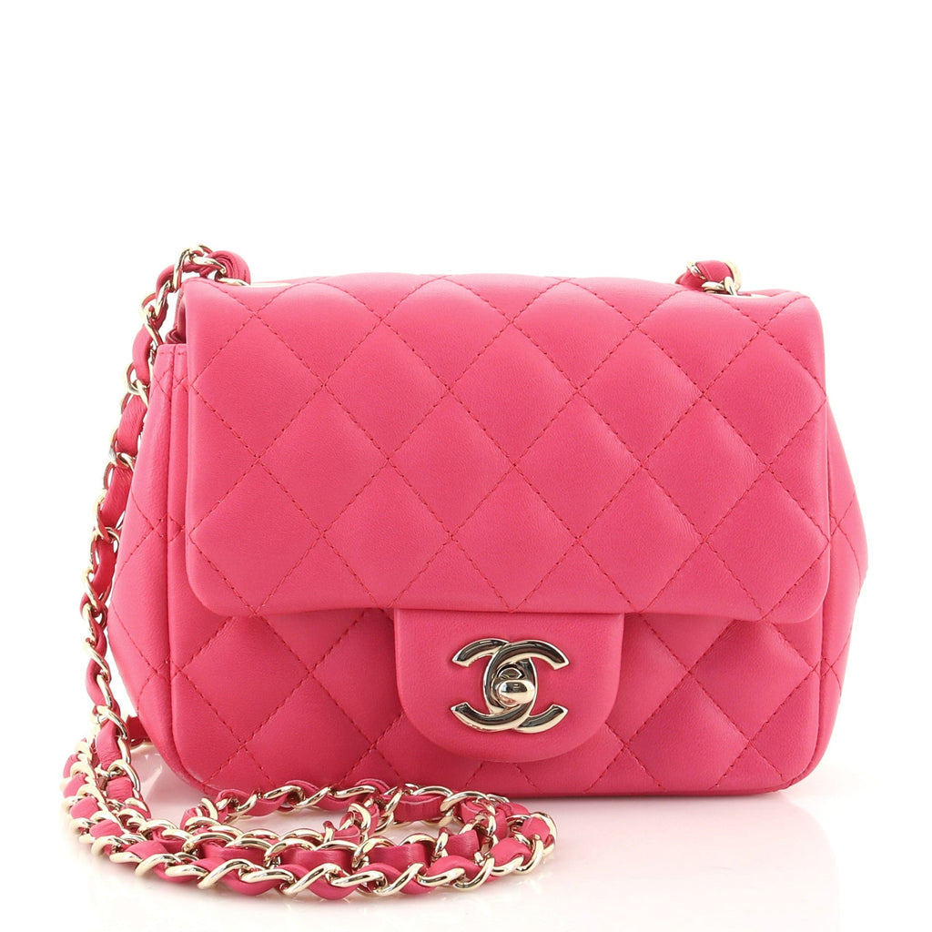 Square Classic Single Flap Bag Quilted Lambskin Mini