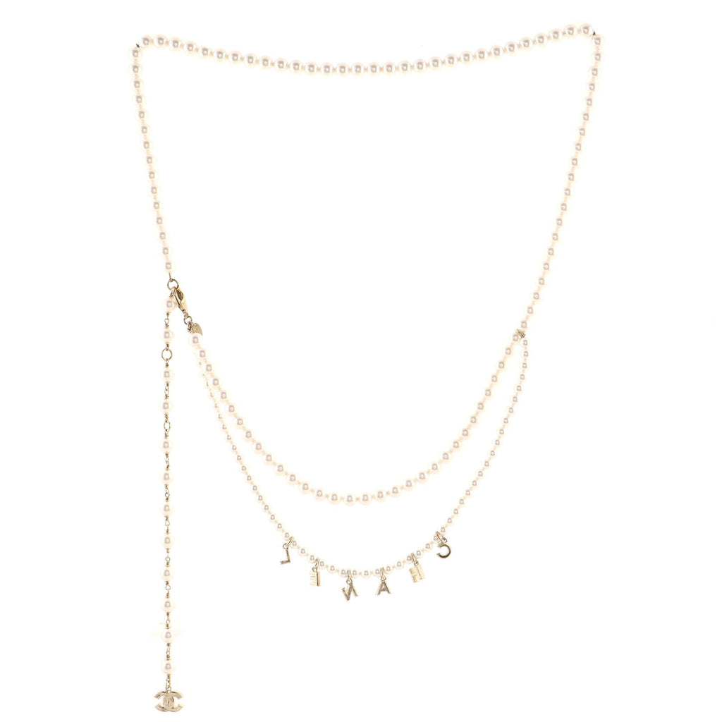 Logo Double Strand Belt Faux Pearls and Metal with Crystals 100