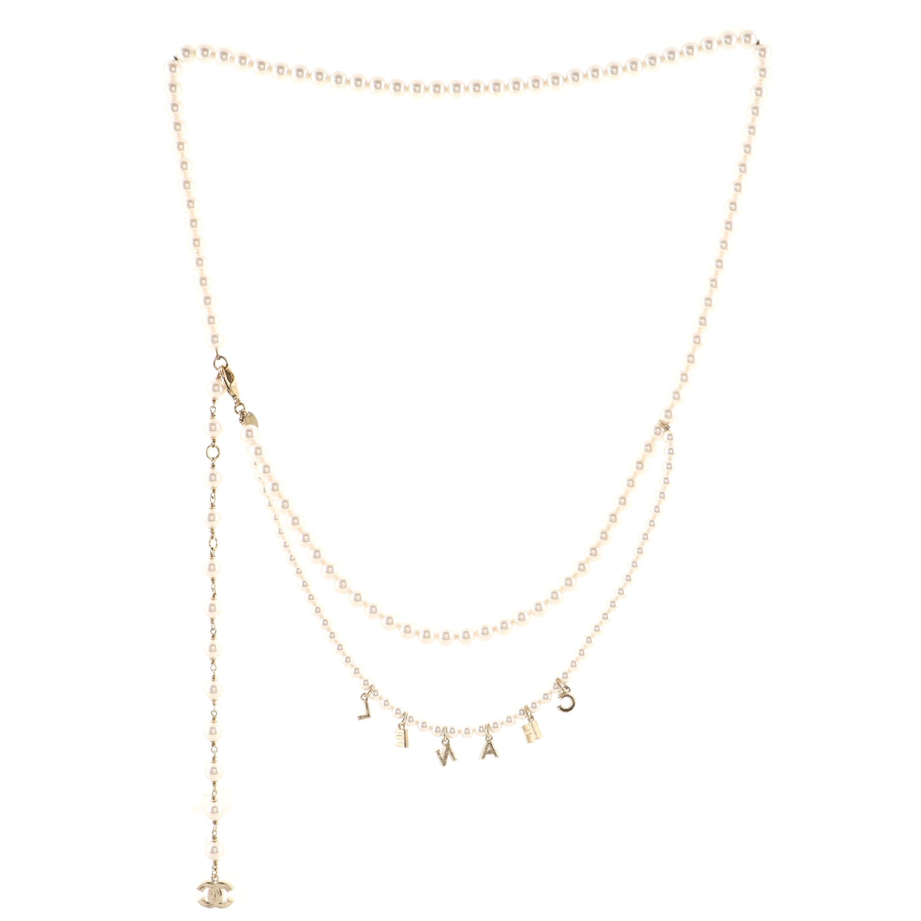 Logo Double Strand Belt Faux Pearls and Metal with Crystals 100