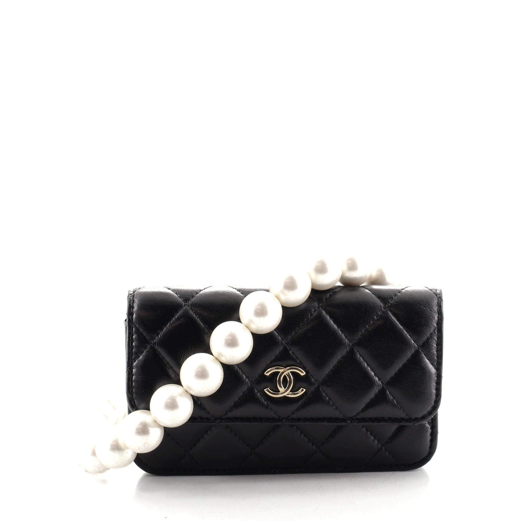 Pearl Strap Clutch with Chain Quilted Calfskin