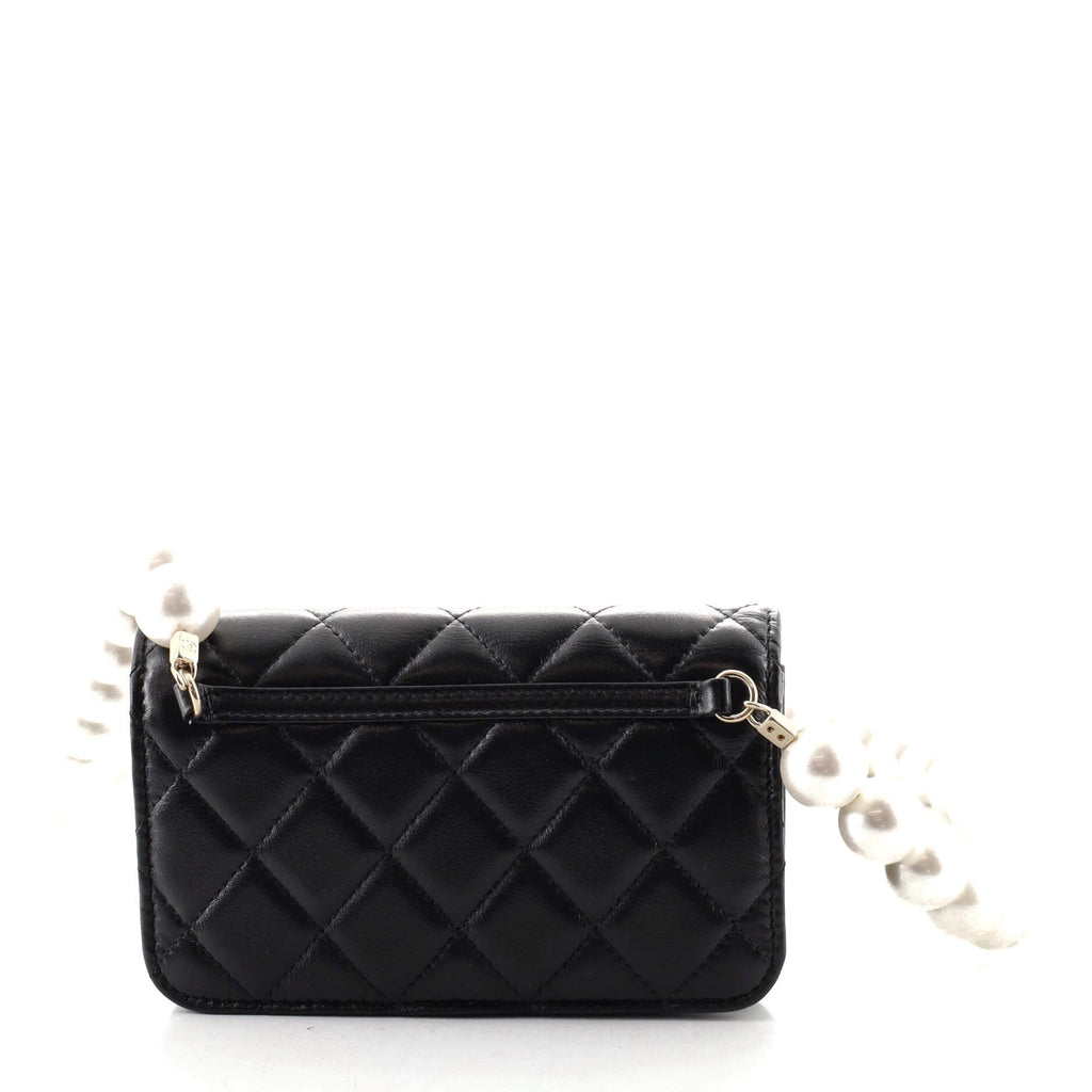 Pearl Strap Clutch with Chain Quilted Calfskin