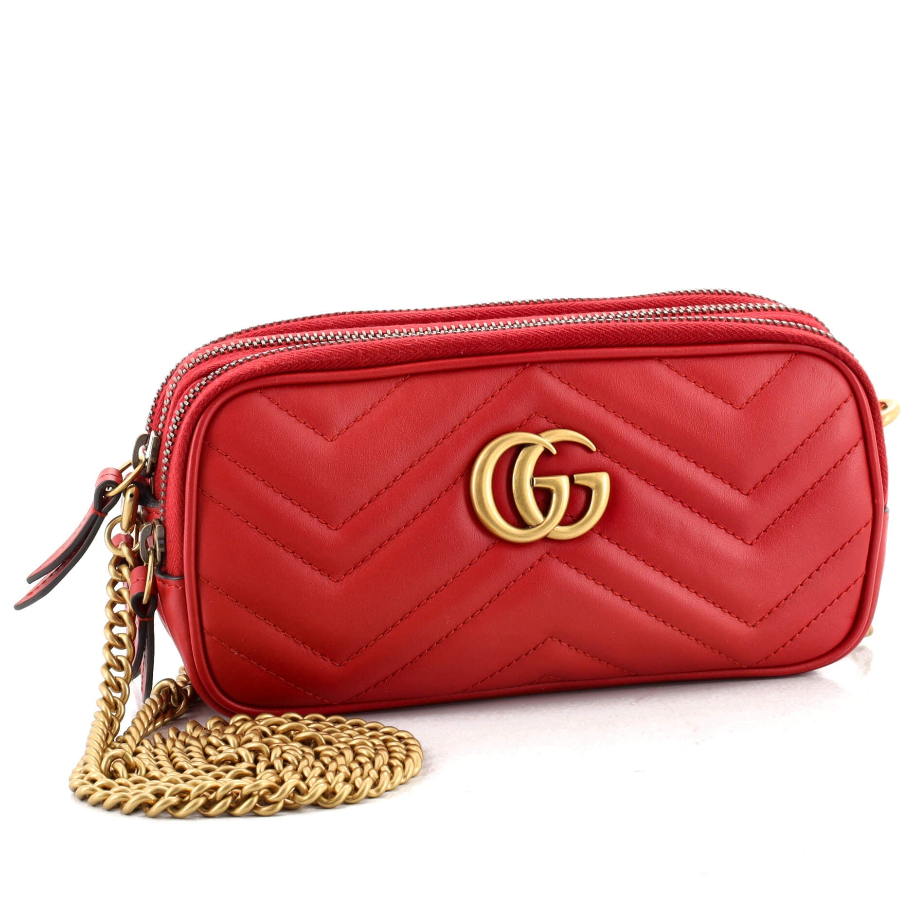 GG Marmont Triple Zip Chain Bag Matelasse Leather Mini