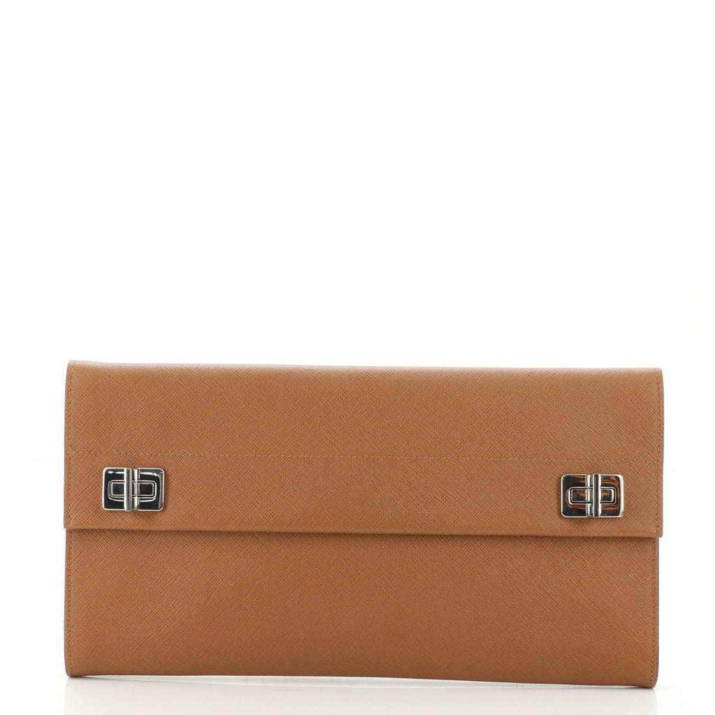 Double Turnlock Flap Clutch Saffiano Leather Medium
