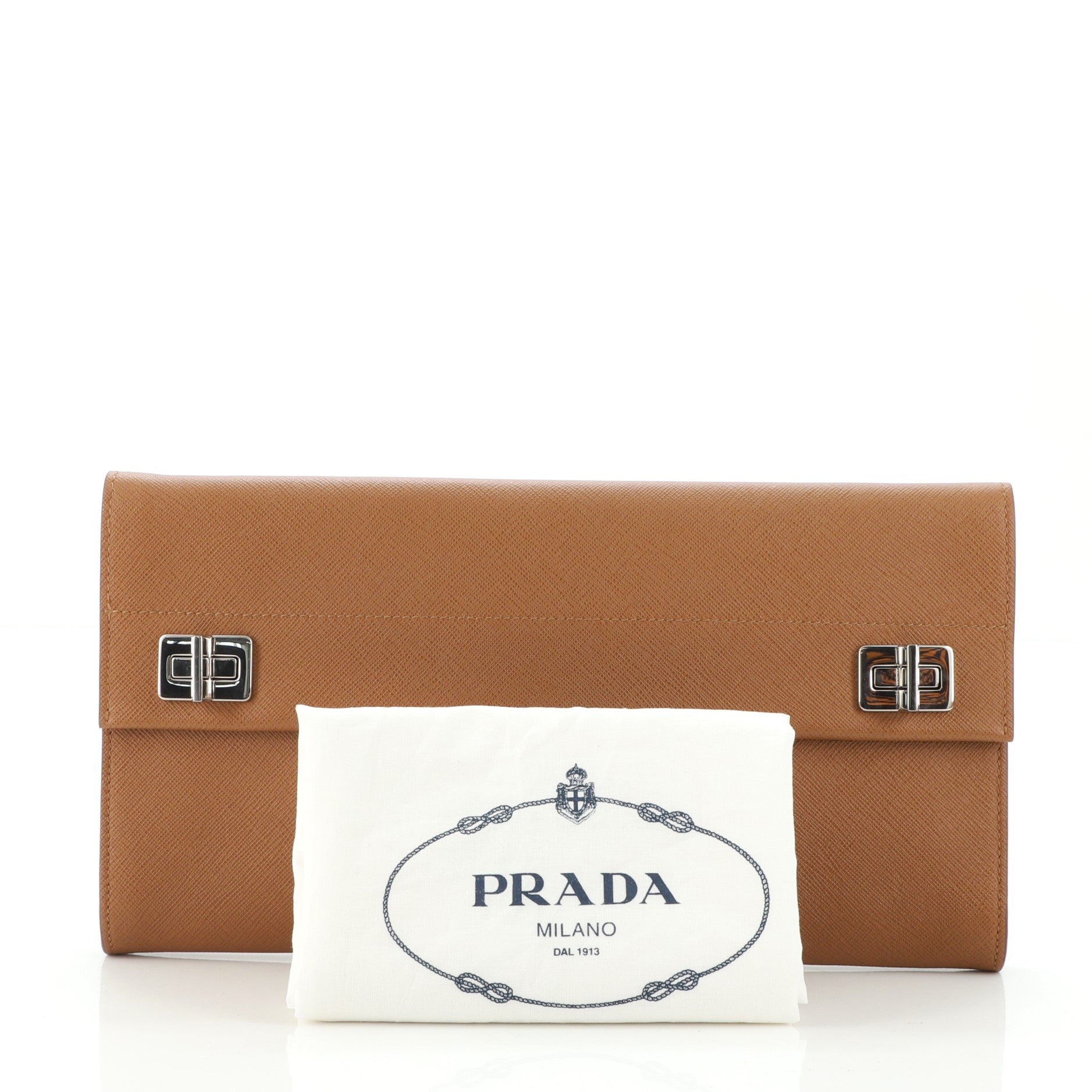 Double Turnlock Flap Clutch Saffiano Leather Medium