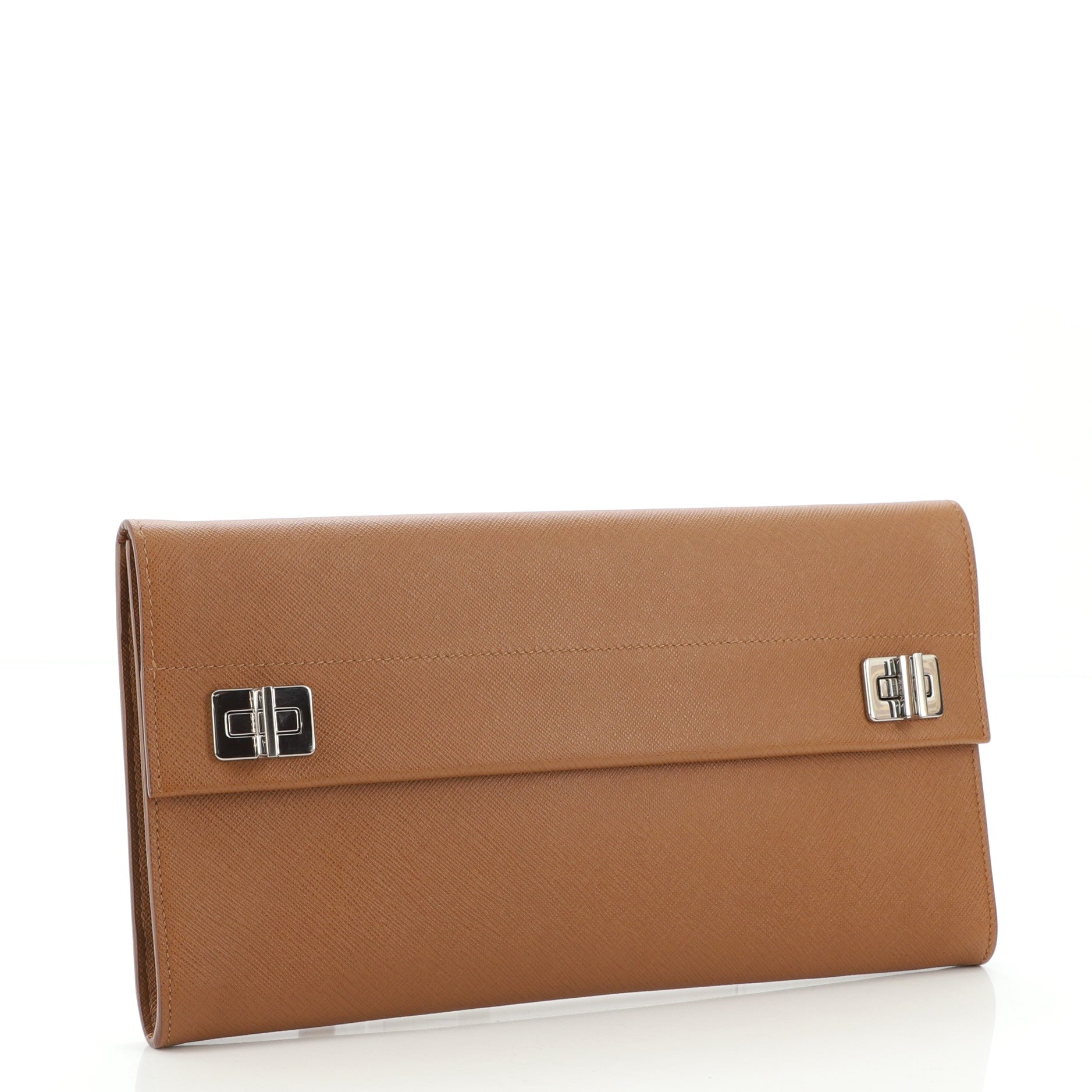 Double Turnlock Flap Clutch Saffiano Leather Medium