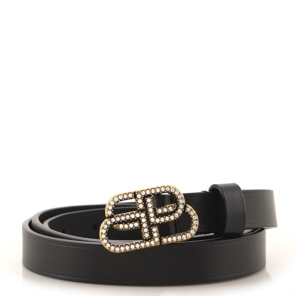 BB Belt Leather with Crystal Buckle Thin 110