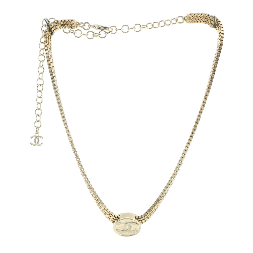 CC Medallion Chain Link Choker Necklace Metal