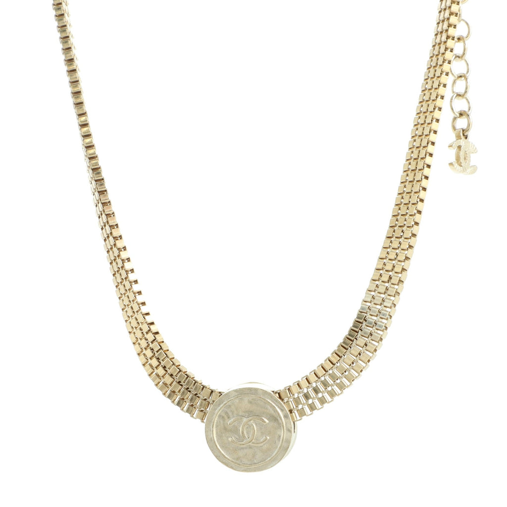CC Medallion Chain Link Choker Necklace Metal