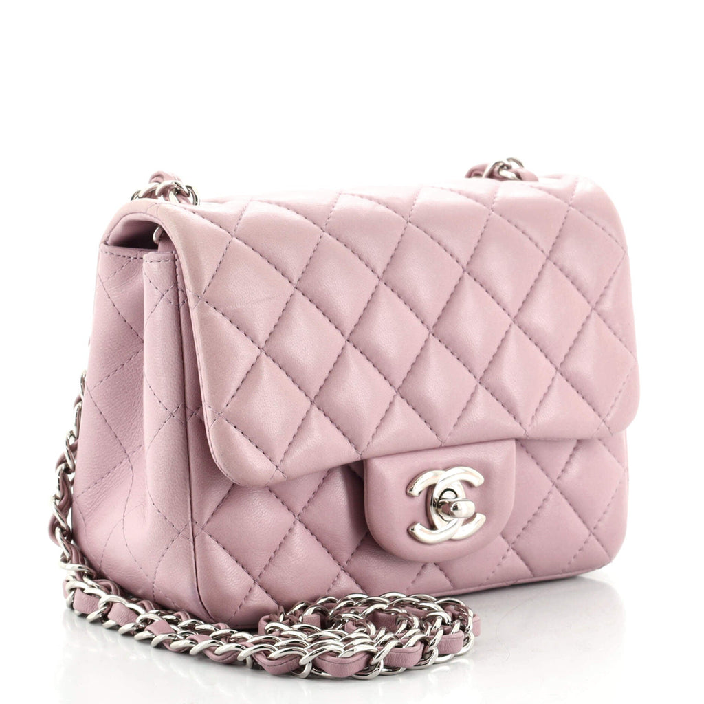 Square Classic Single Flap Bag Quilted Lambskin Mini