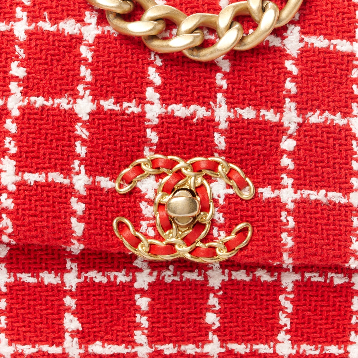 Tweed Quilted Medium Chanel 19 Flap Red White