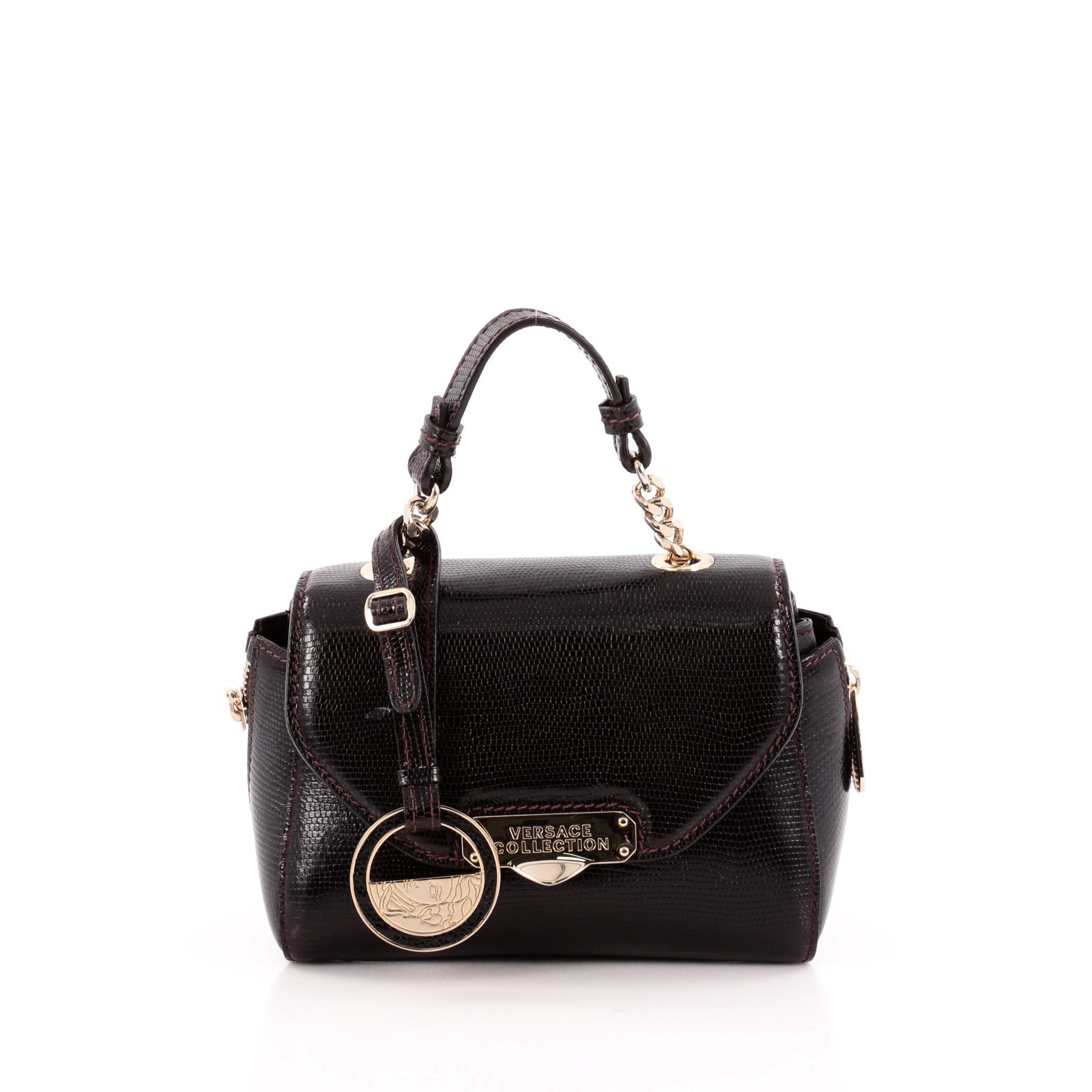 Flap Satchel Lizard Embossed Leather Mini