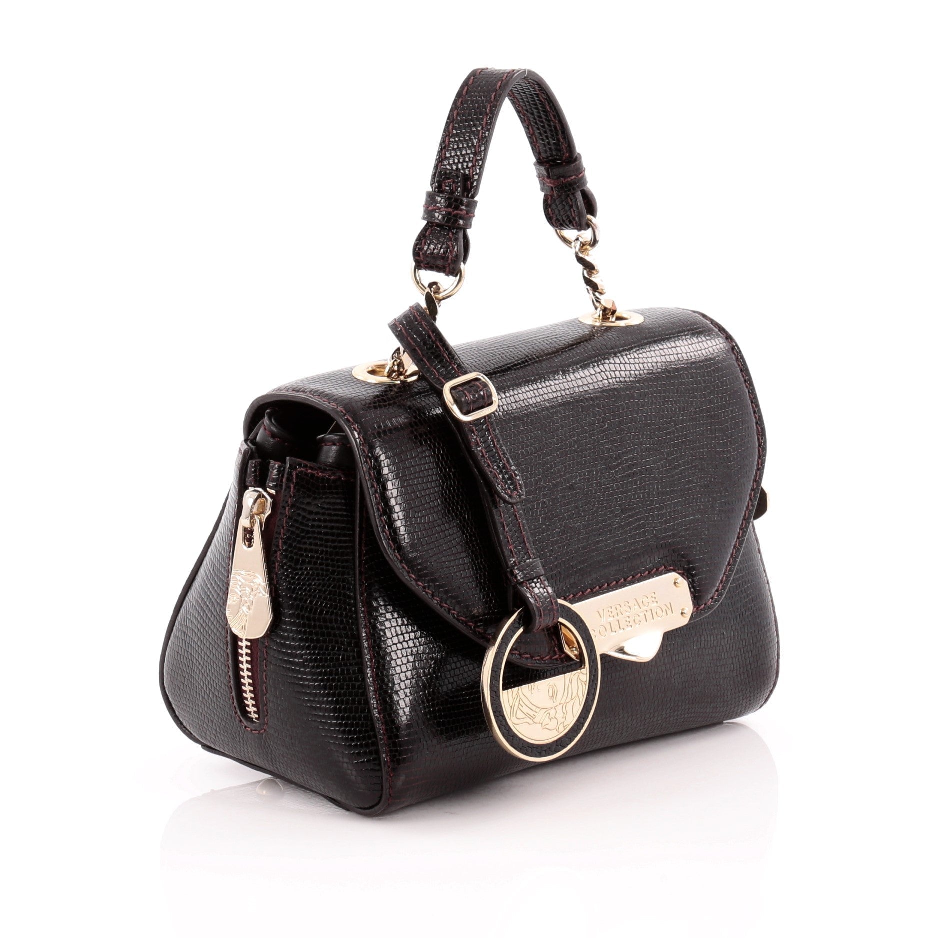 Flap Satchel Lizard Embossed Leather Mini