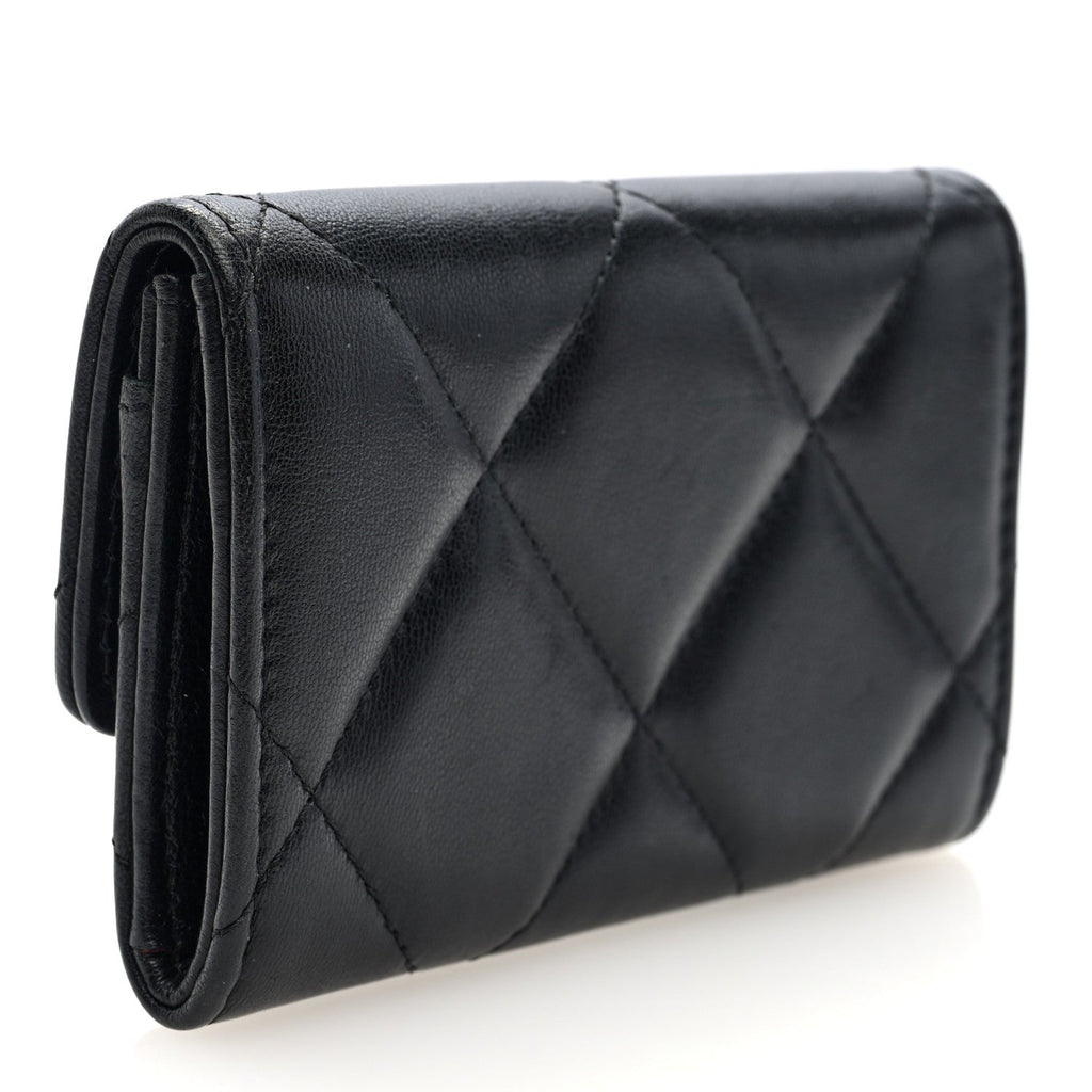 Lambskin Quilted Chanel 19 Flap  Holder Black