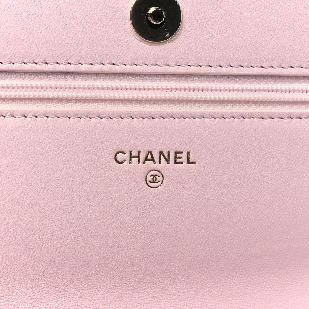Lambskin Quilted Pearl Wallet On Chain WOC Pink