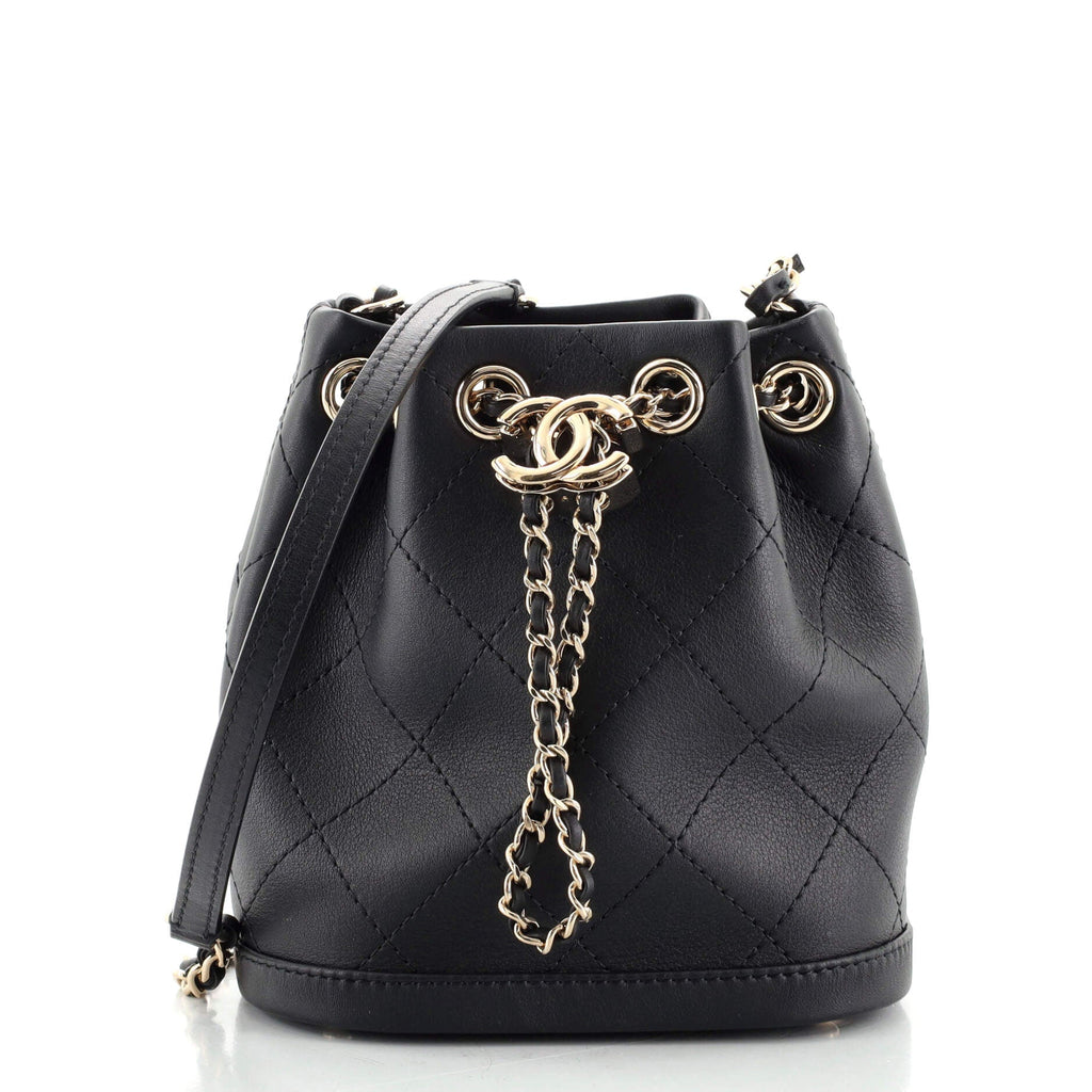 CC Drawstring Bucket Bag Quilted Calfskin Mini