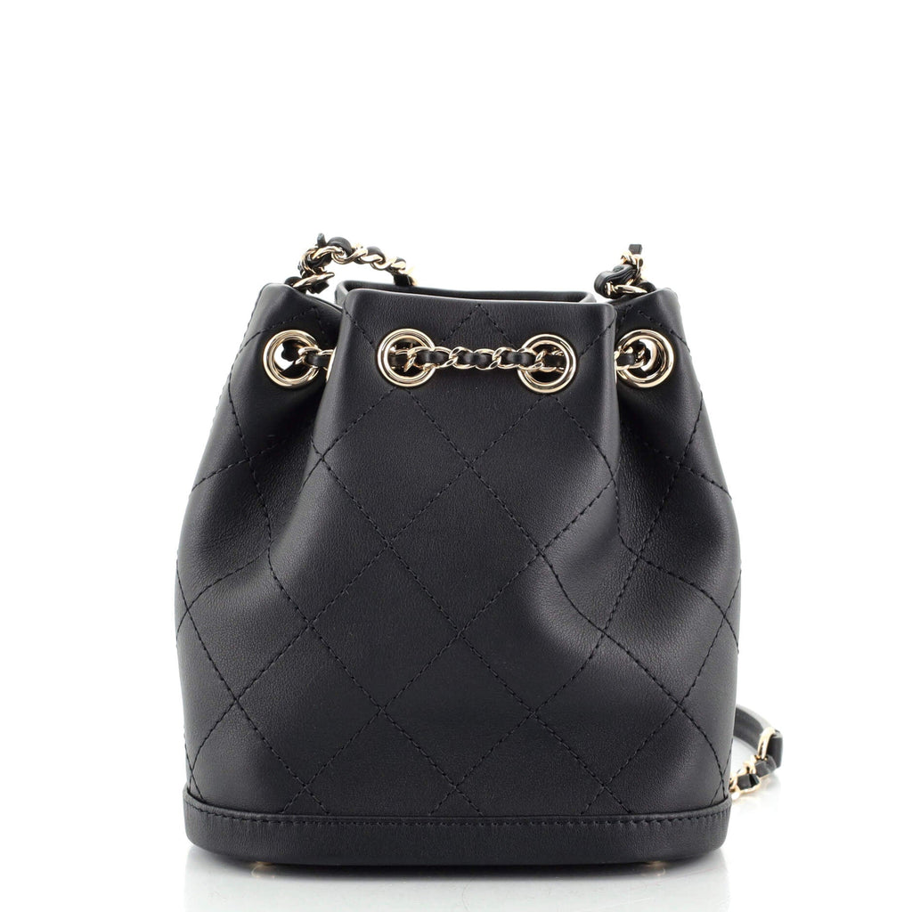 CC Drawstring Bucket Bag Quilted Calfskin Mini