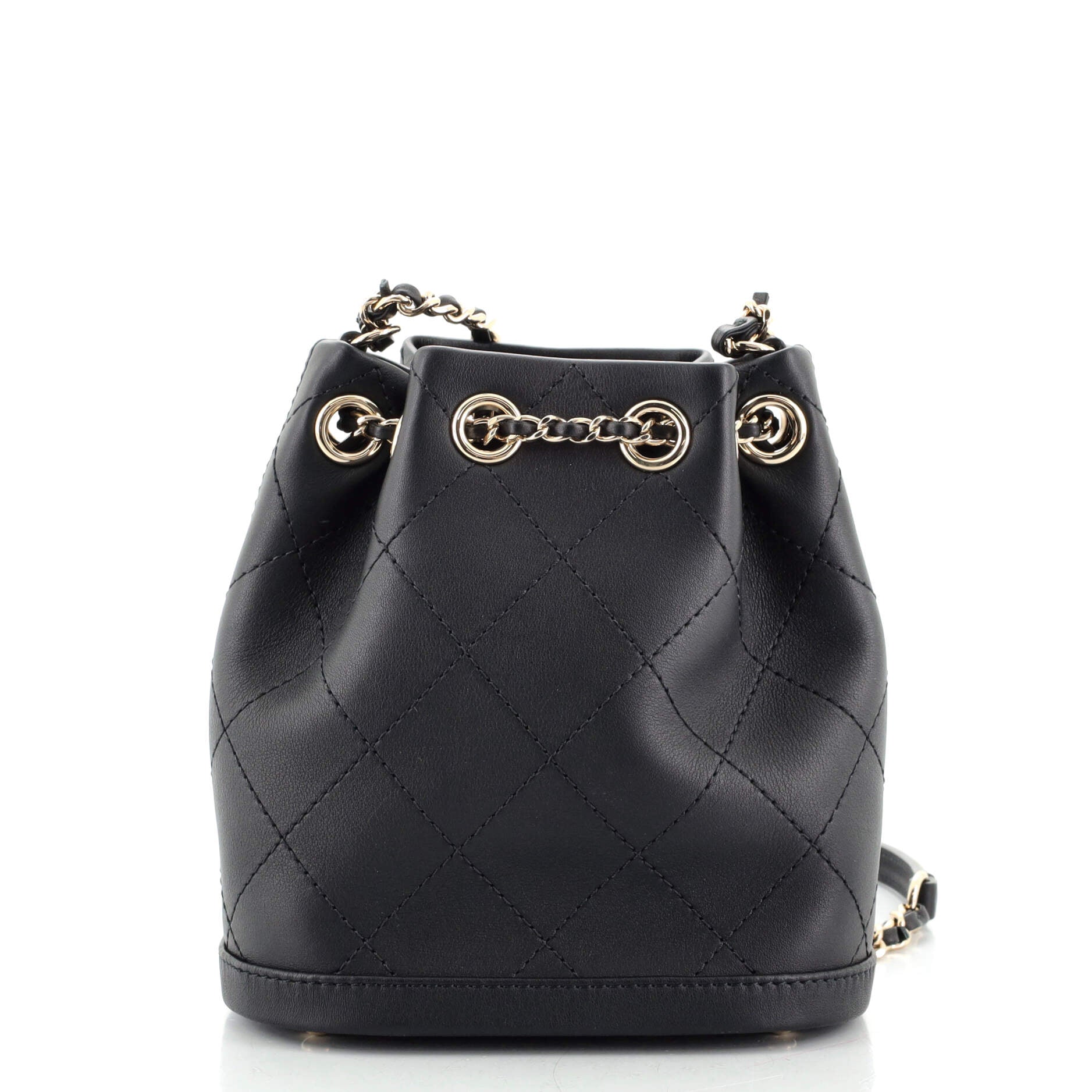 CC Drawstring Bucket Bag Quilted Calfskin Mini