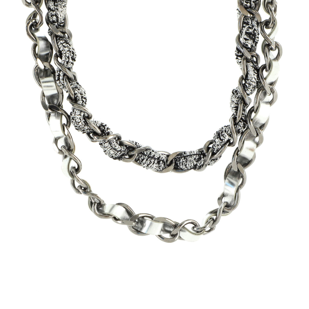 Clover Multistrand Chain Necklace Metal with Suede and Tweed