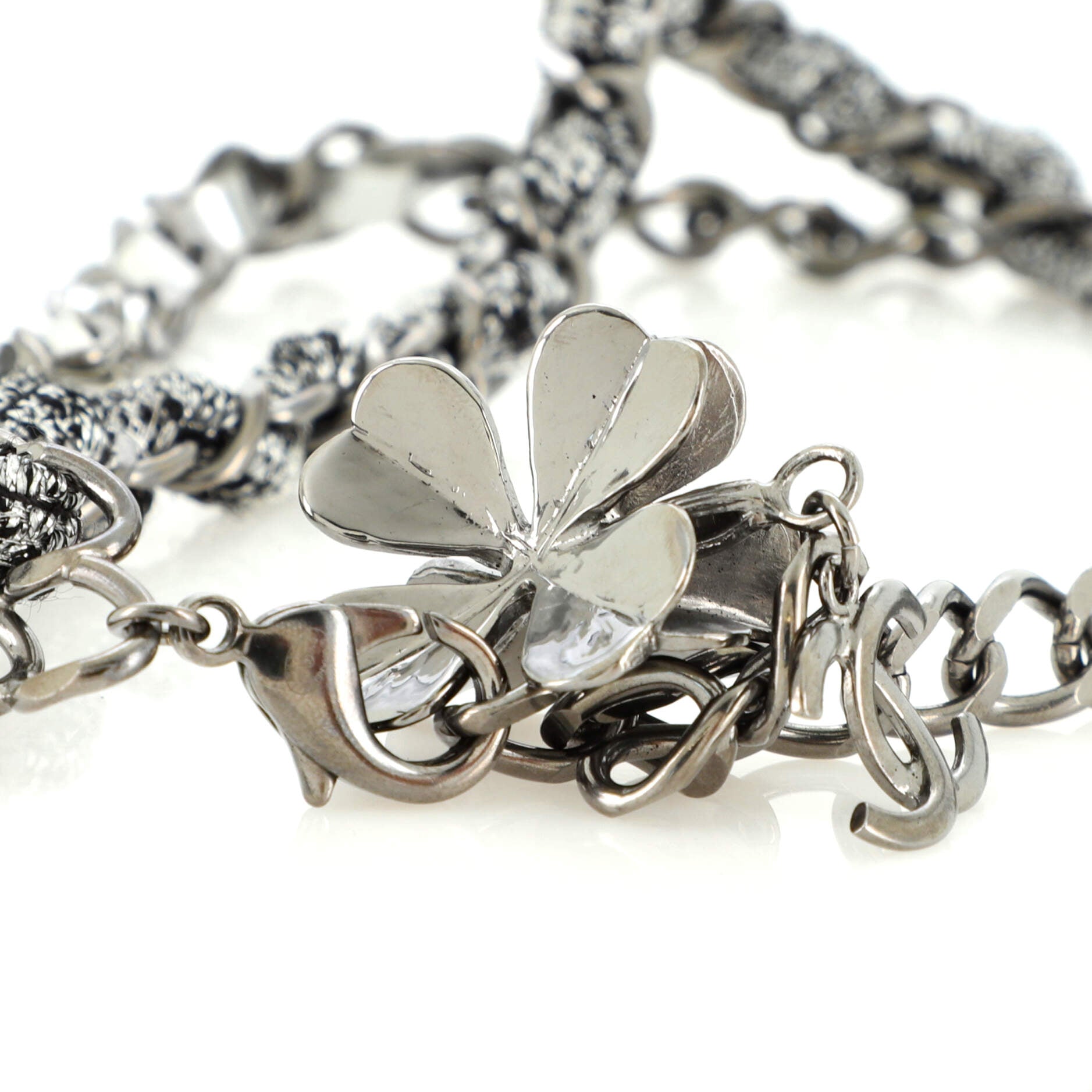 Clover Multistrand Chain Necklace Metal with Suede and Tweed