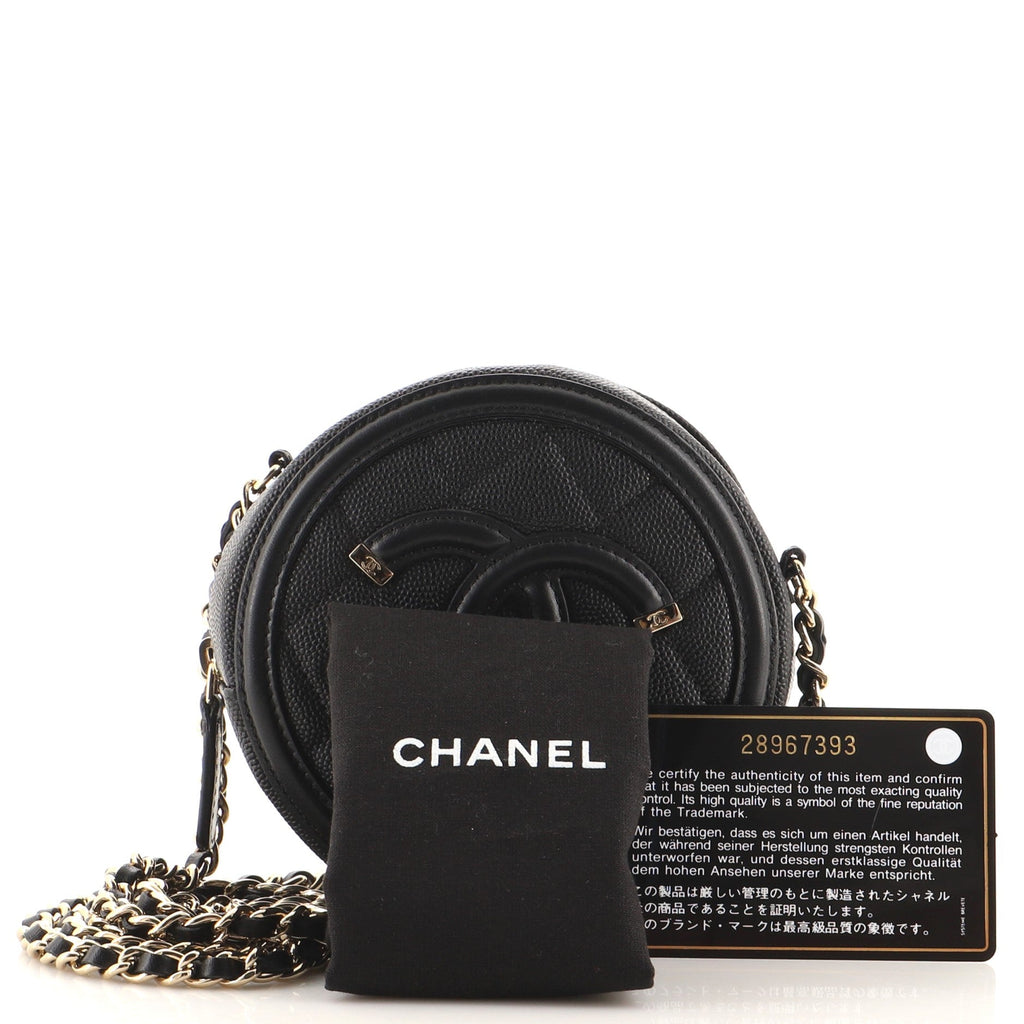Filigree Round Clutch with Chain Quilted Caviar Mini
