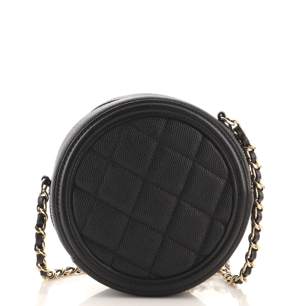 Filigree Round Clutch with Chain Quilted Caviar Mini