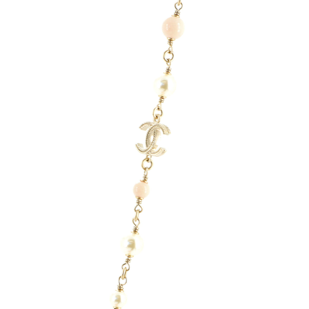 CC Long Floral Necklace Metal with Faux Pearl and Resin