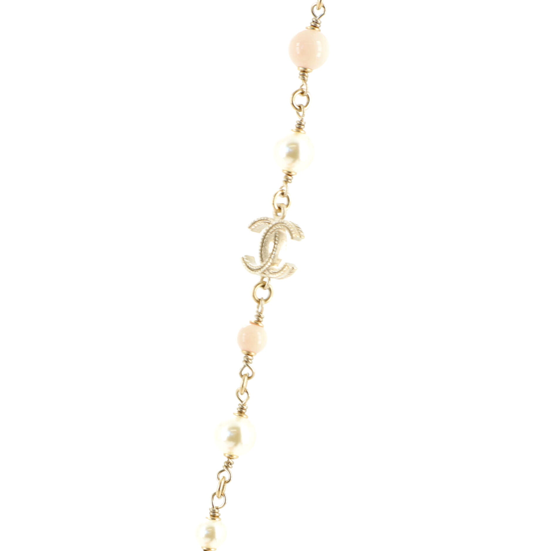 CC Long Floral Necklace Metal with Faux Pearl and Resin