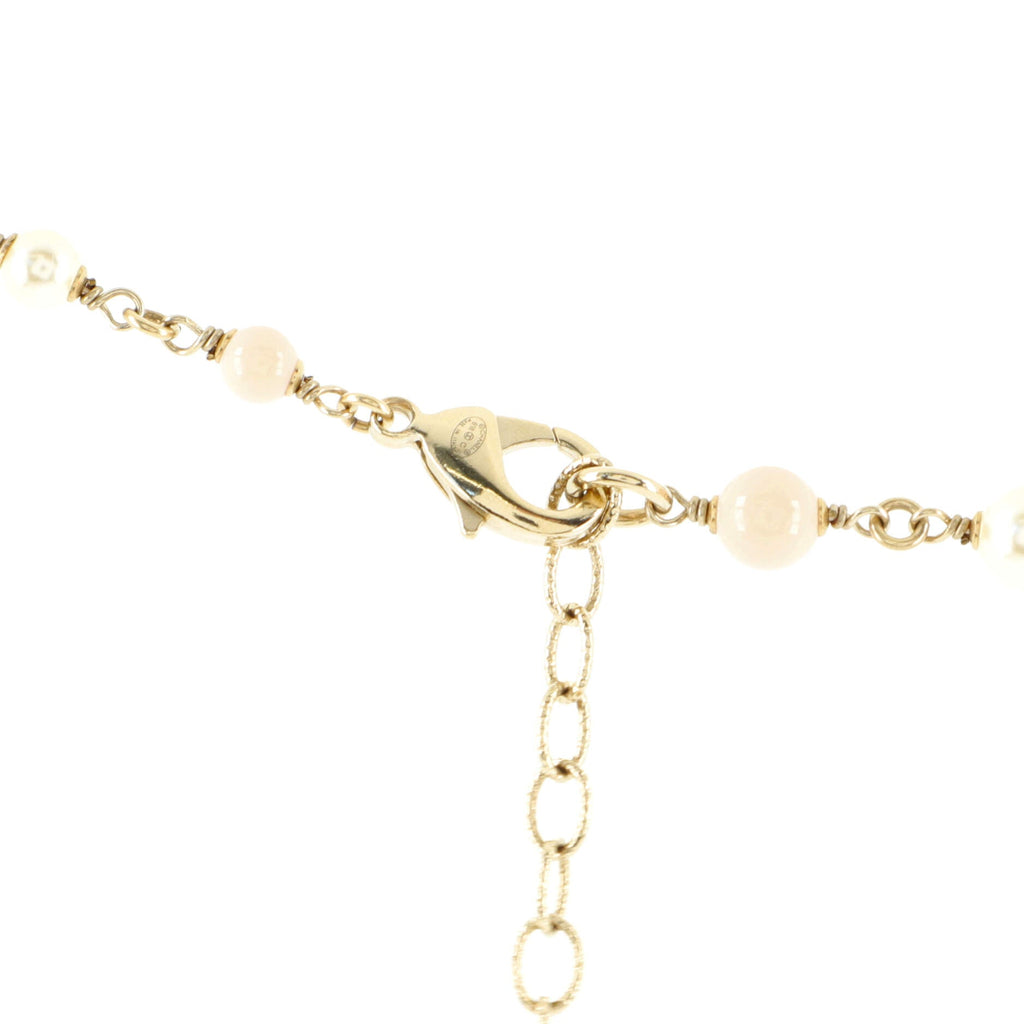CC Long Floral Necklace Metal with Faux Pearl and Resin