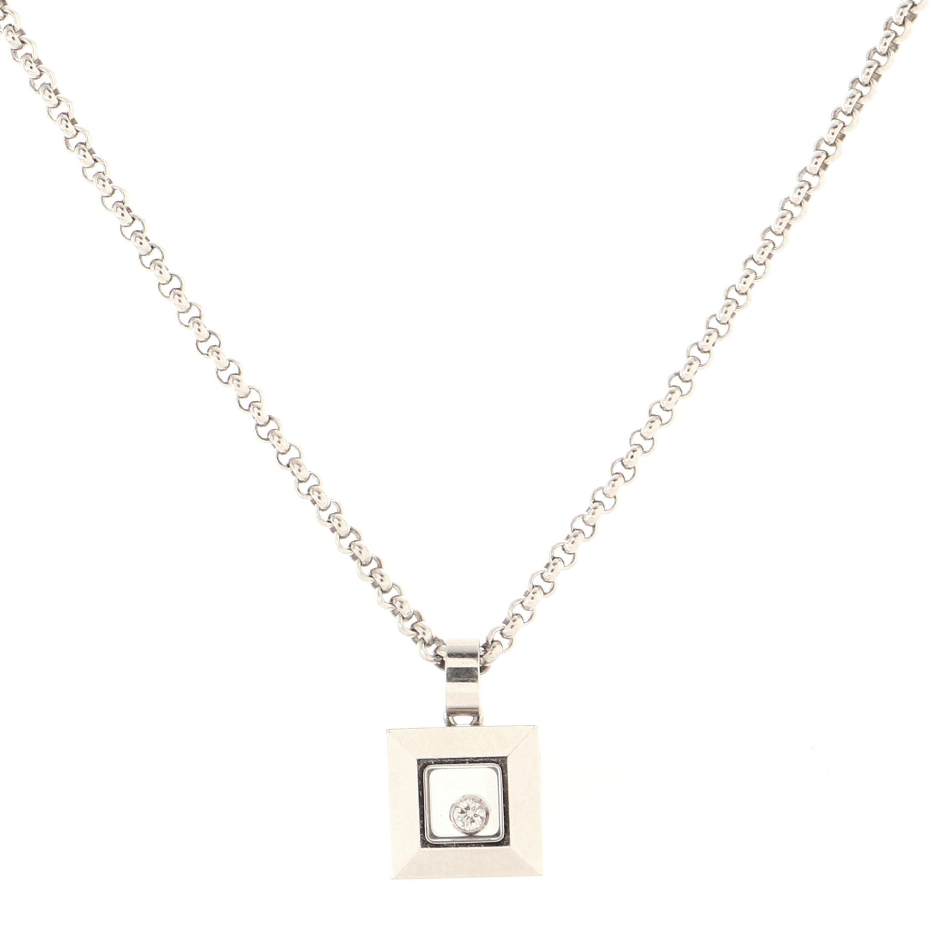 Happy Diamonds 1 Diamond Square Pendant Necklace 18K White Gold Floating Diamond