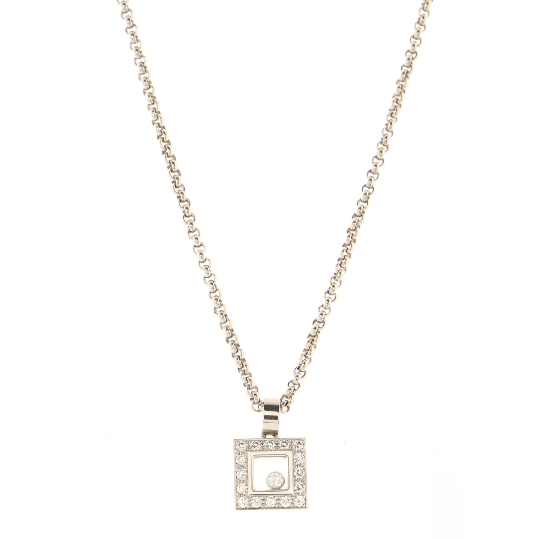 Happy Diamonds 1 Diamond Square Pendant Necklace 18K White Gold Diamonds