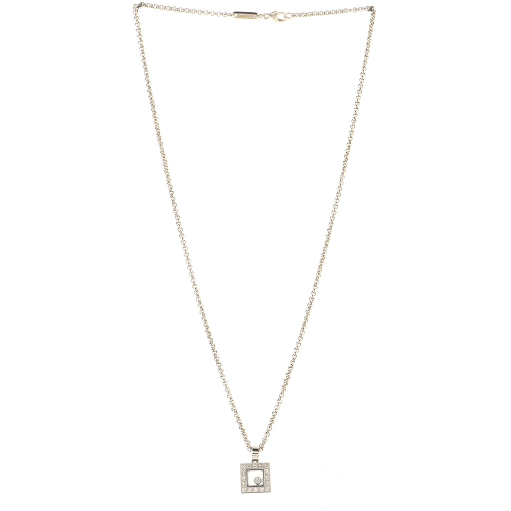 Happy Diamonds 1 Diamond Square Pendant Necklace 18K White Gold Diamonds