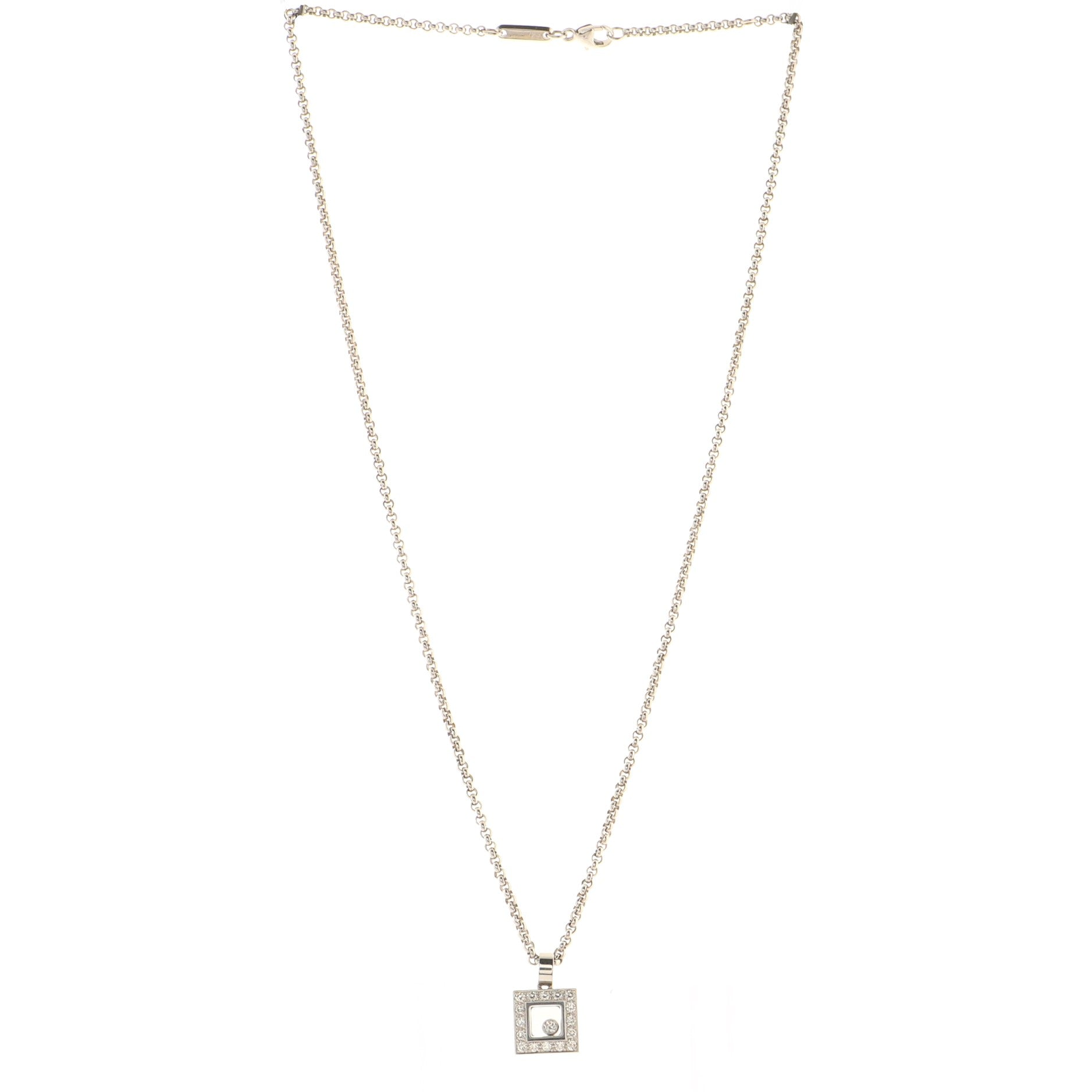 Happy Diamonds 1 Diamond Square Pendant Necklace 18K White Gold Diamonds