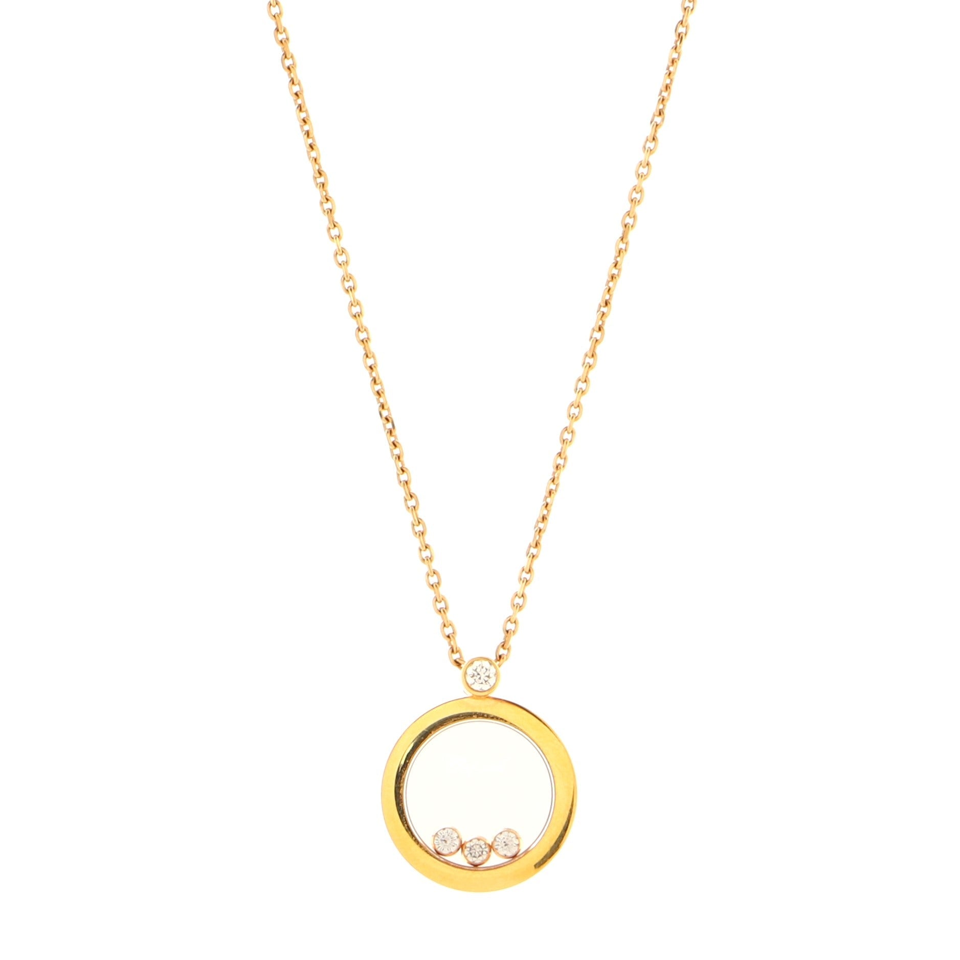 Happy Diamonds 3 Diamond Round Pendant Necklace 18K Rose Gold with Floating Diamonds