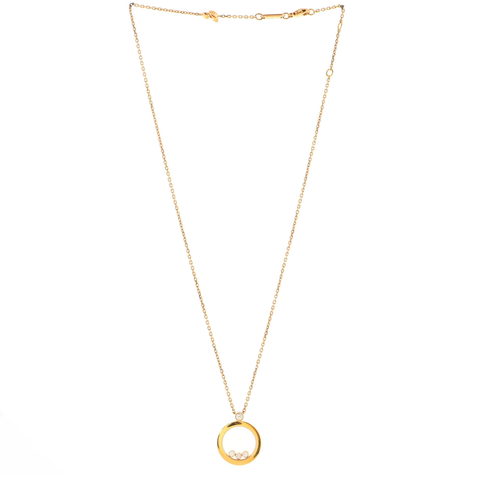 Happy Diamonds 3 Diamond Round Pendant Necklace 18K Rose Gold with Floating Diamonds