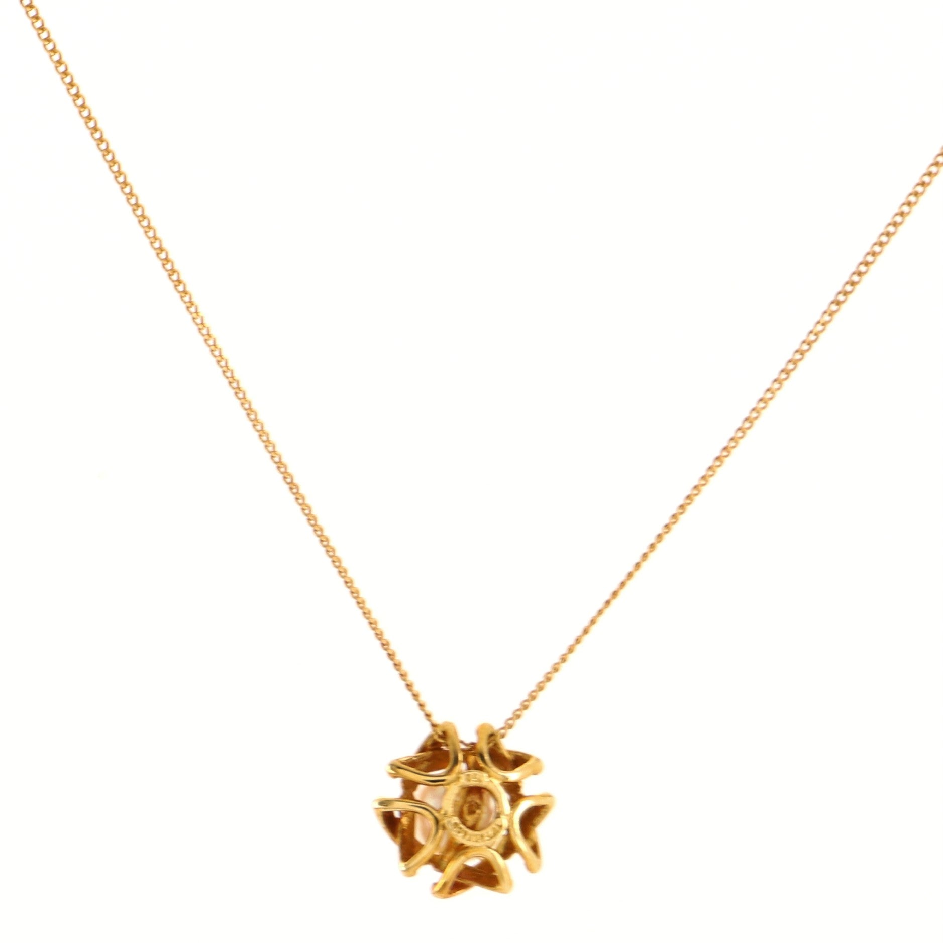 Bamboo Pearl Pendant Necklace 18K Yellow Gold with Pearl 7mm