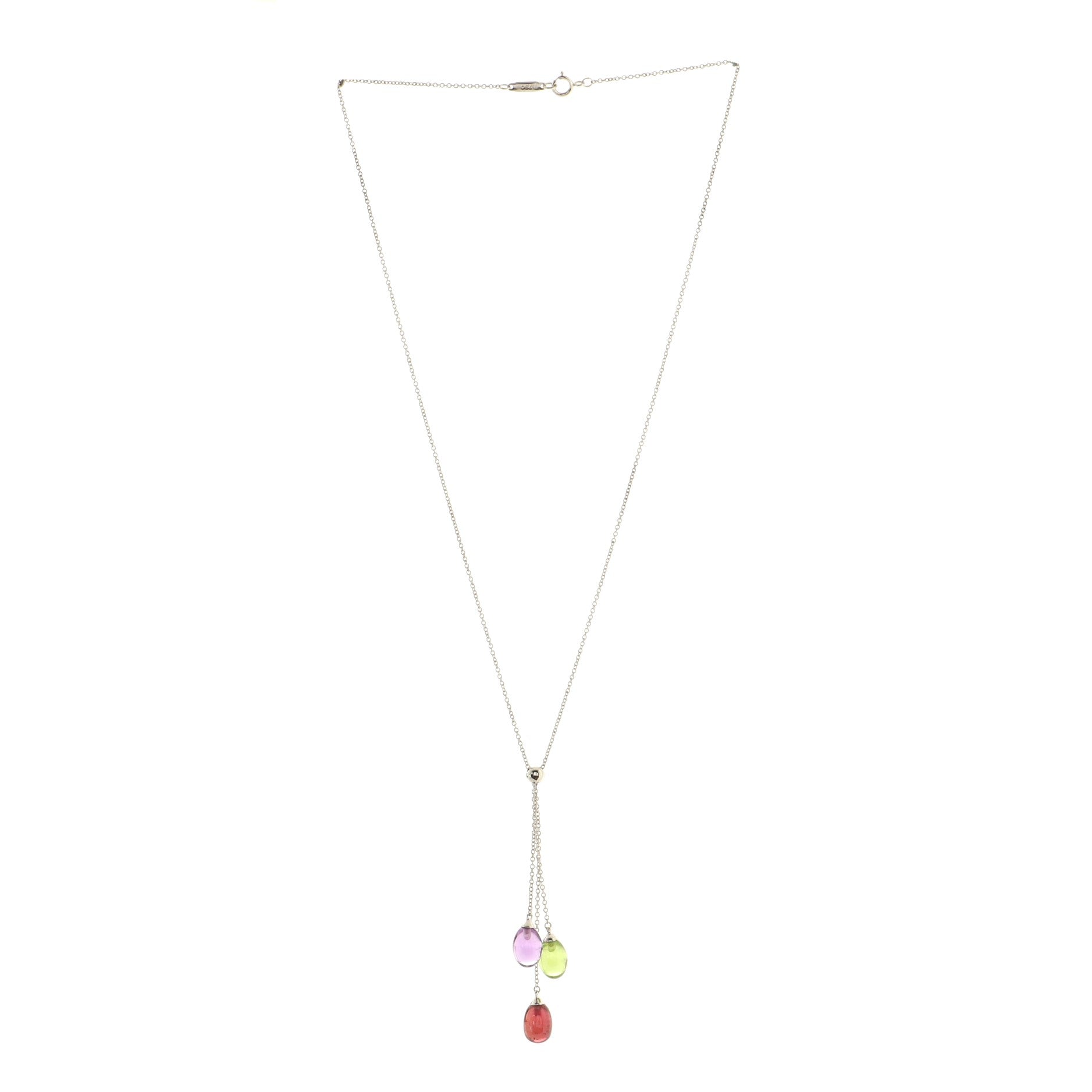 Rainbow Drops Necklace 18K White Gold with Amethyst, Peridot and Pink Tourmaline