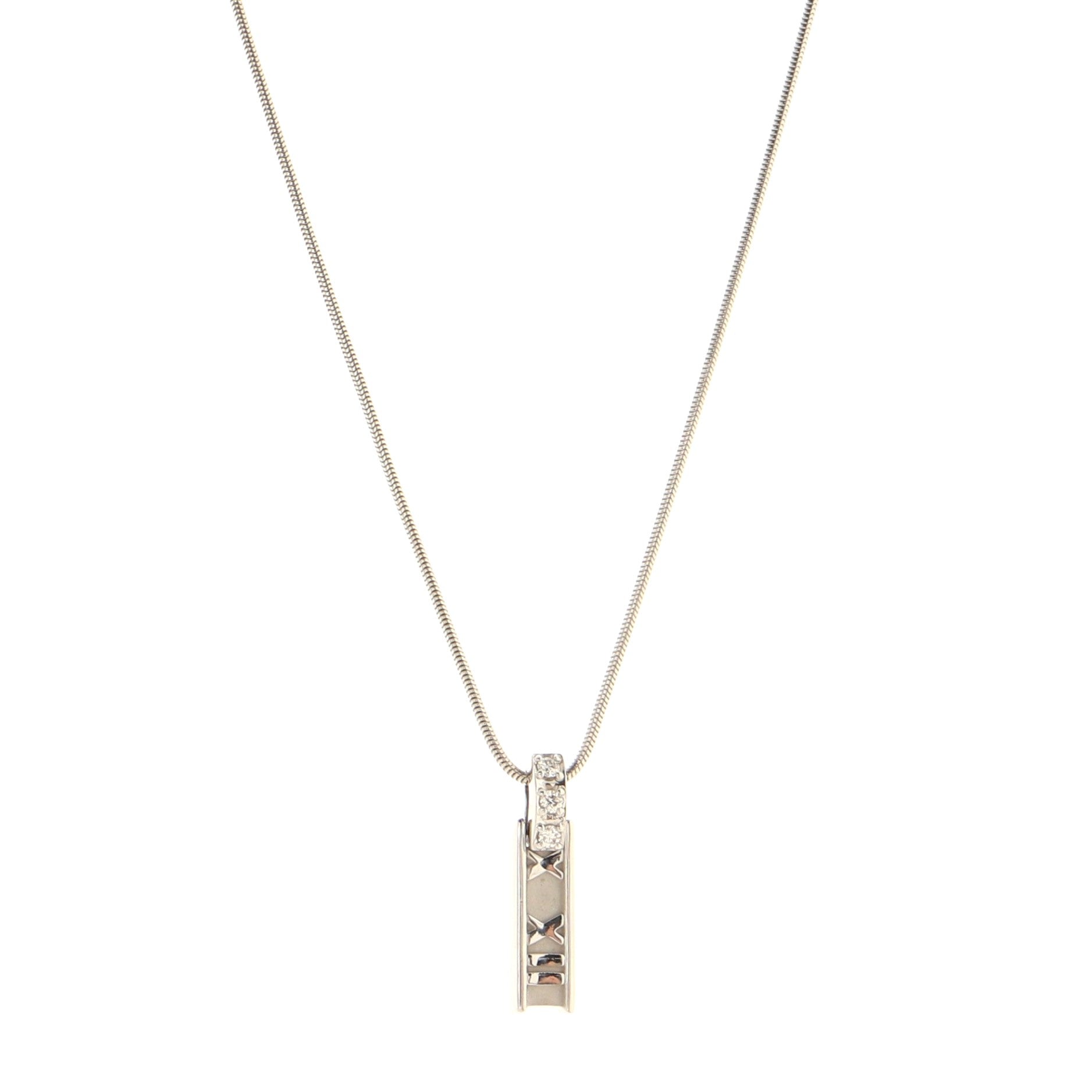 Atlas Bar Pendant Necklace 18K White Gold with Diamonds