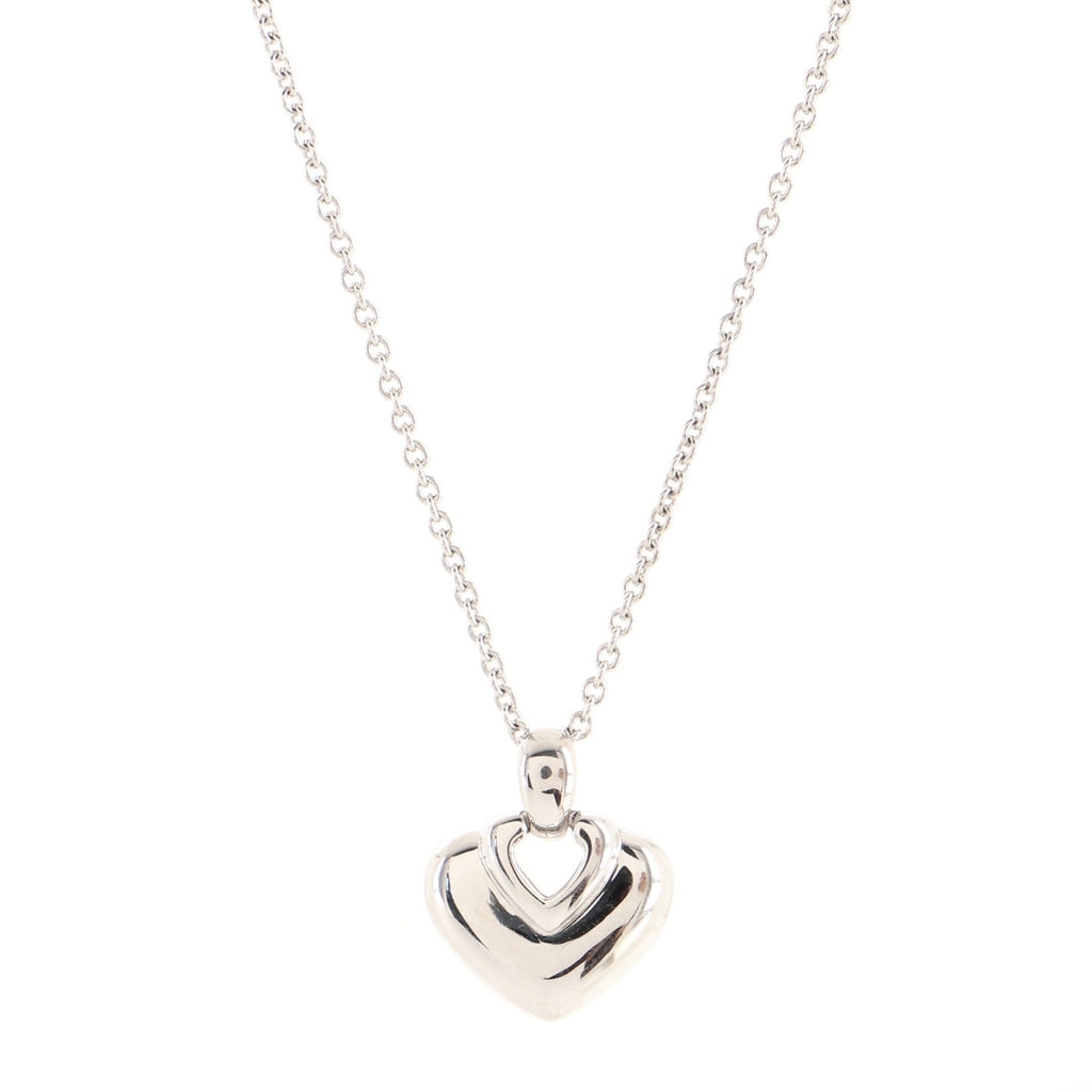 Doppio Cuore Heart Pendant Necklace 18K White Gold