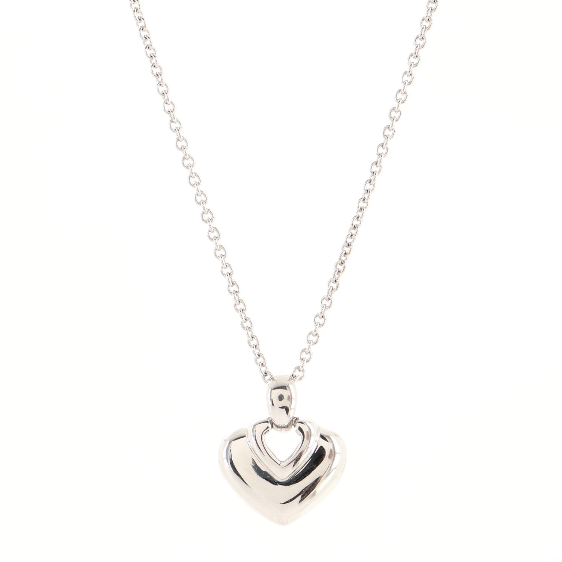 Doppio Cuore Heart Pendant Necklace 18K White Gold