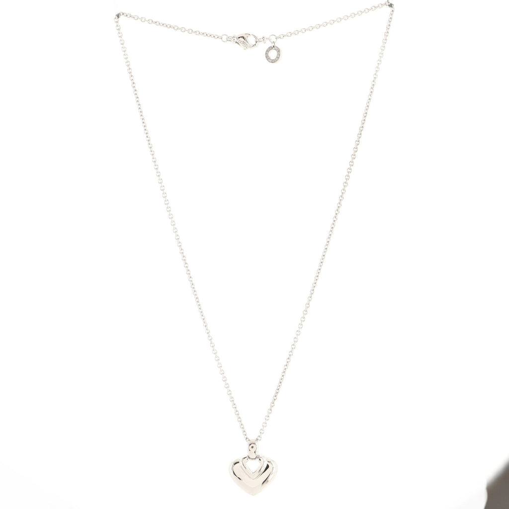 Doppio Cuore Heart Pendant Necklace 18K White Gold