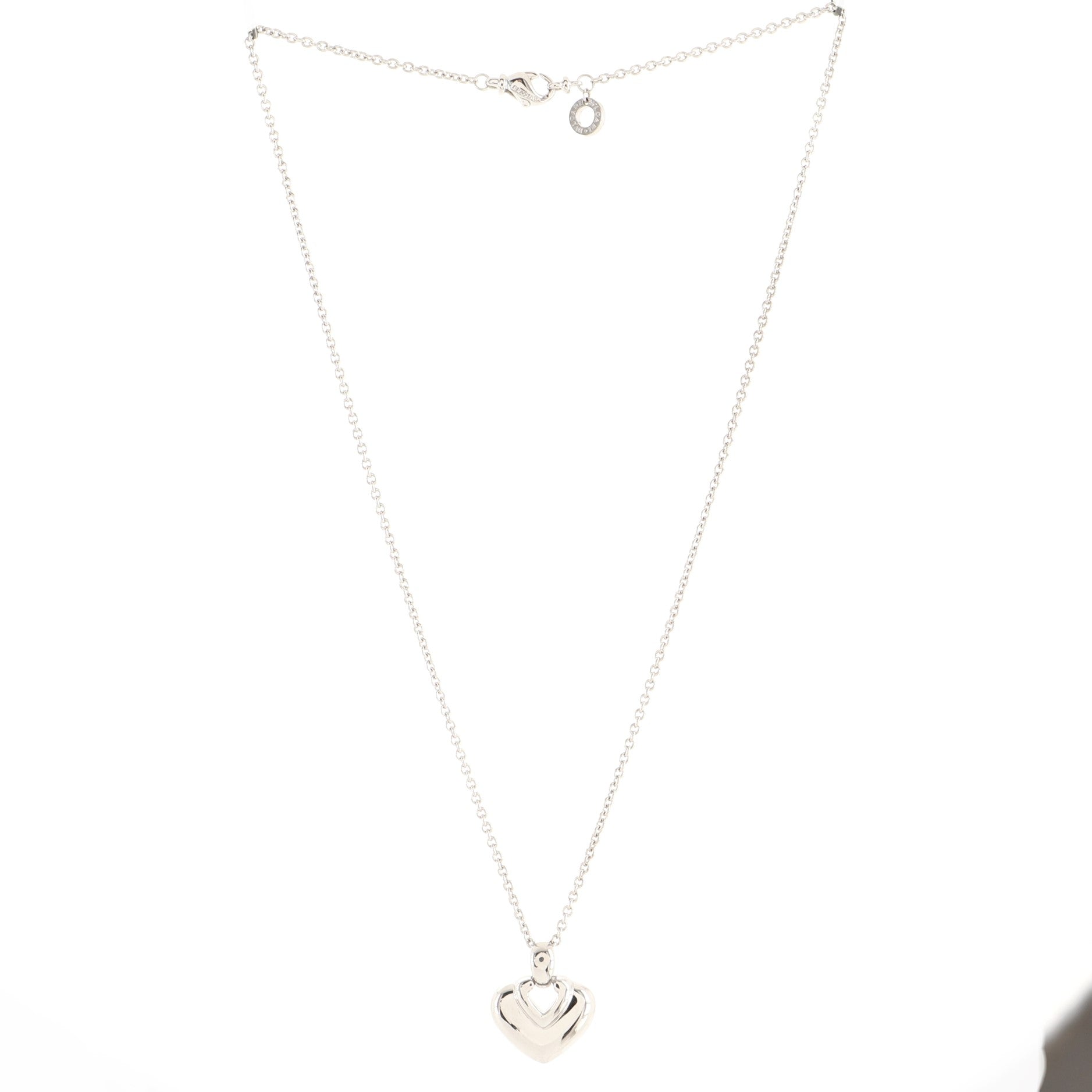Doppio Cuore Heart Pendant Necklace 18K White Gold