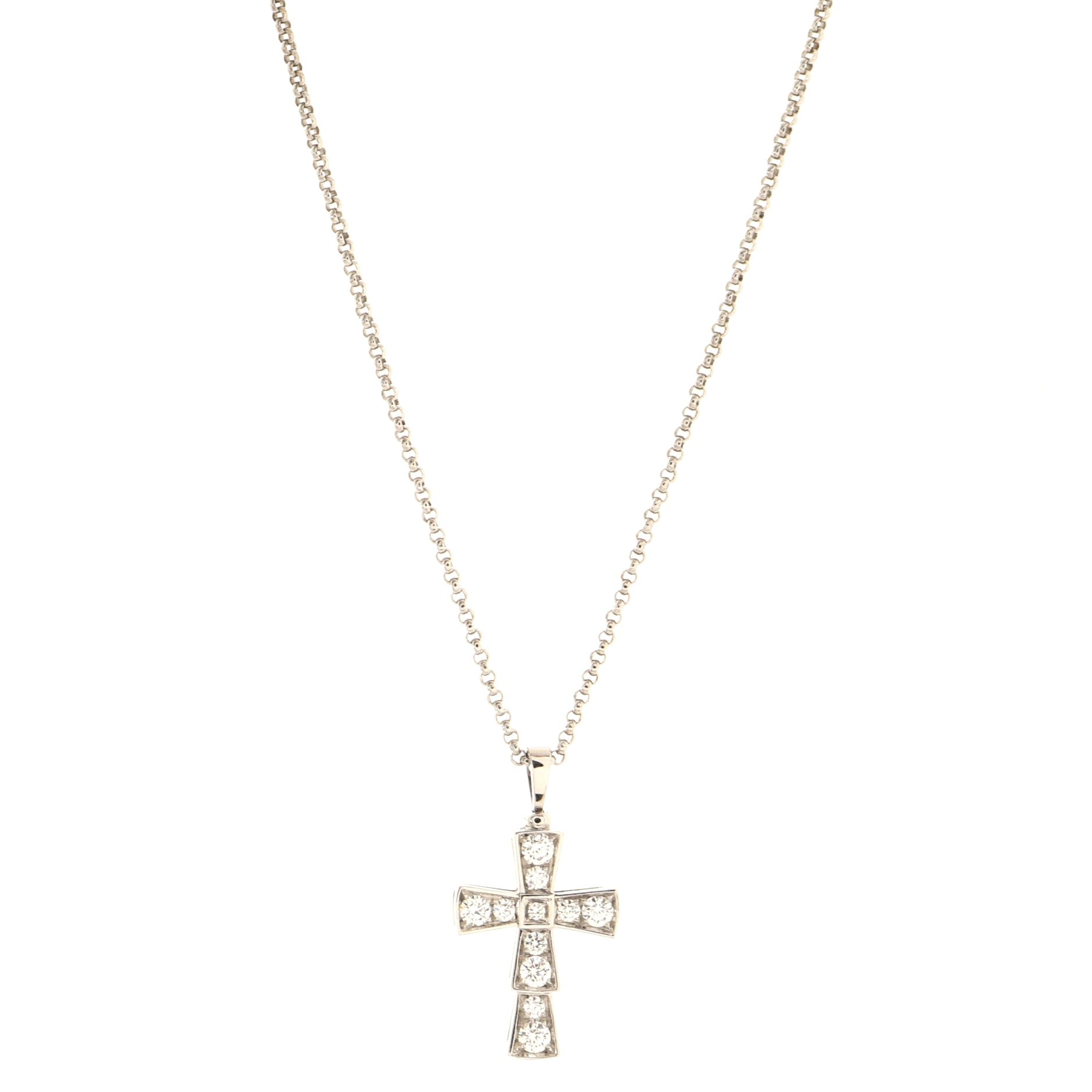 Serpenti Cross Necklace 18K White Gold and Diamonds