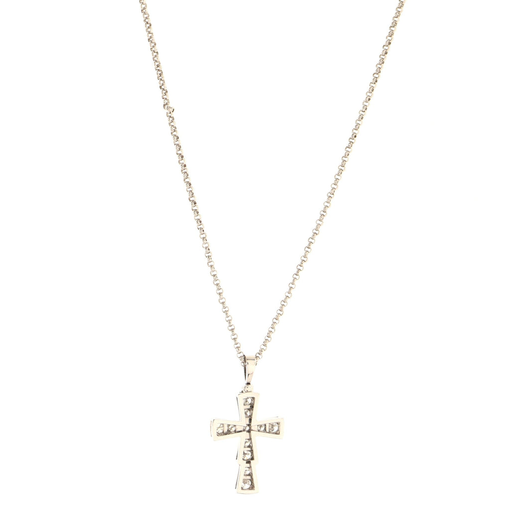 Serpenti Cross Necklace 18K White Gold and Diamonds