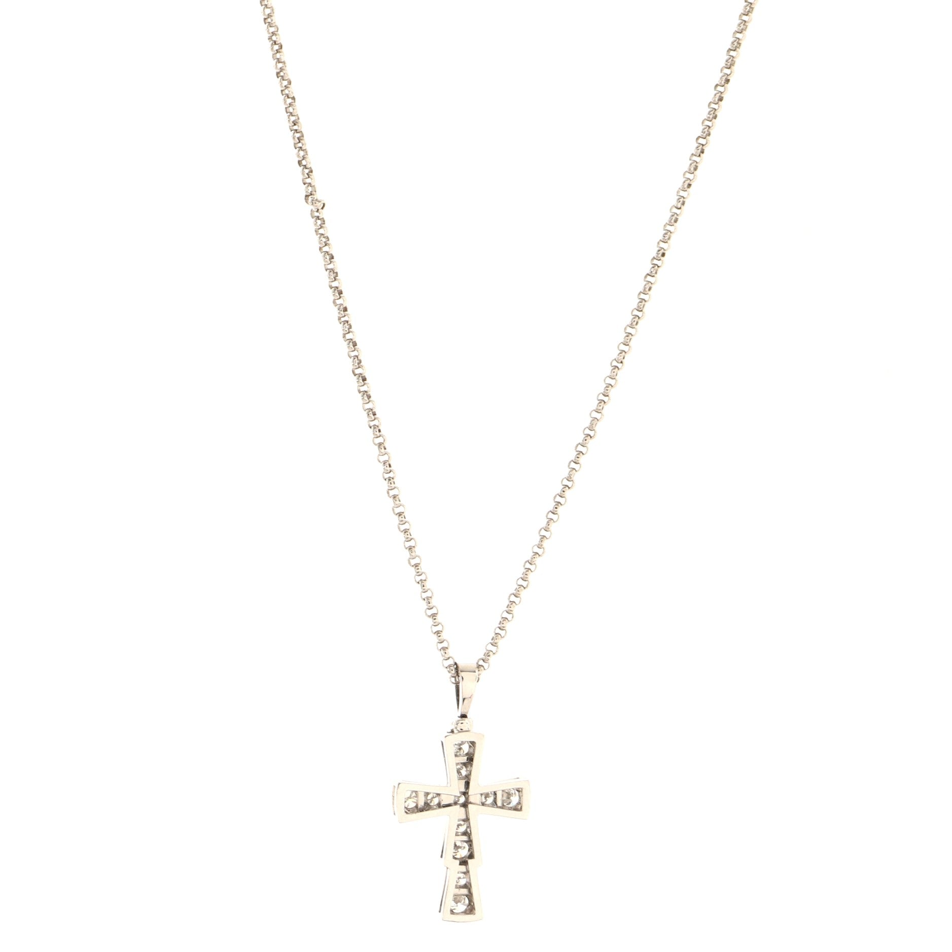 Serpenti Cross Necklace 18K White Gold and Diamonds