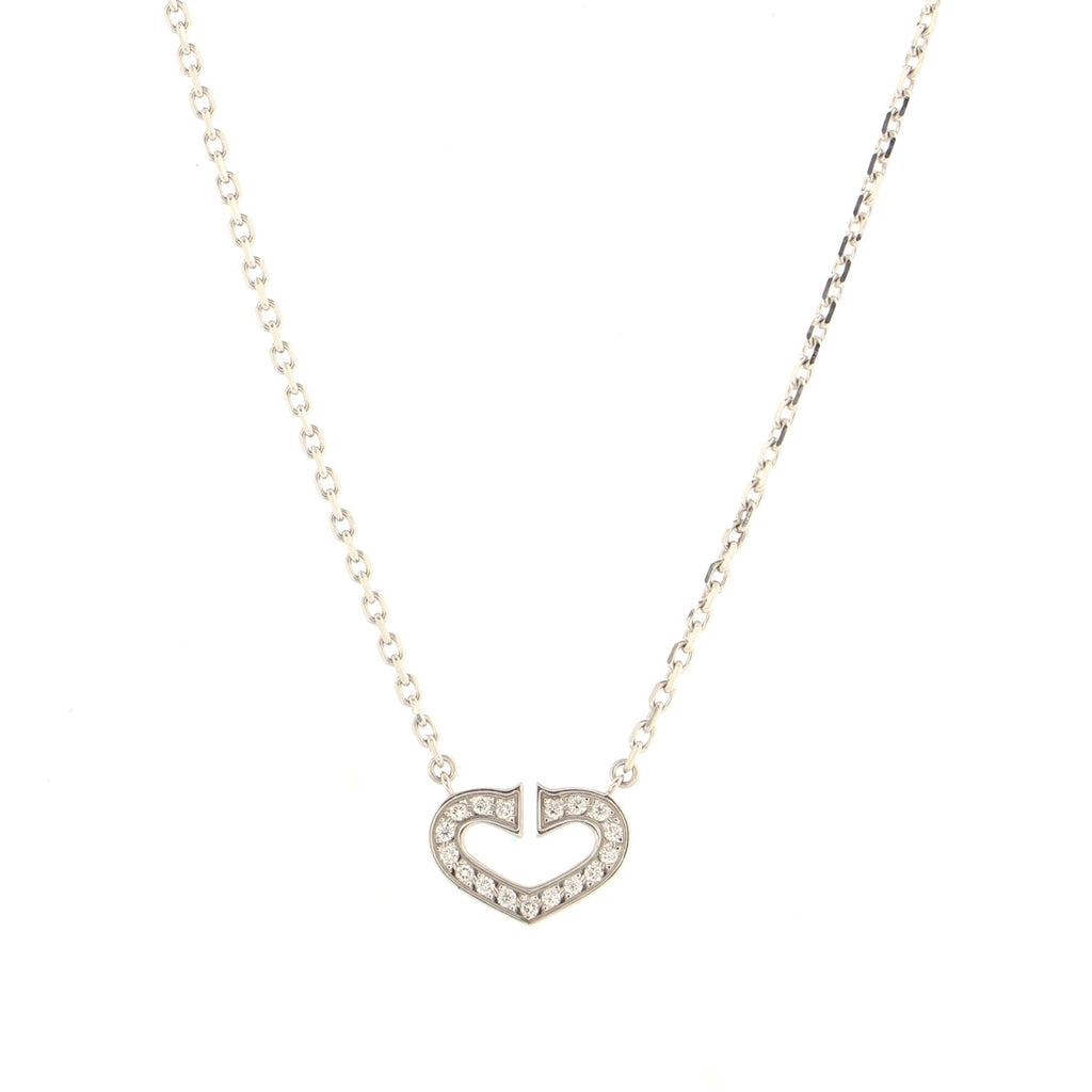C Heart de Cartier Pendant Necklace 18K White Gold with Pave Diamonds
