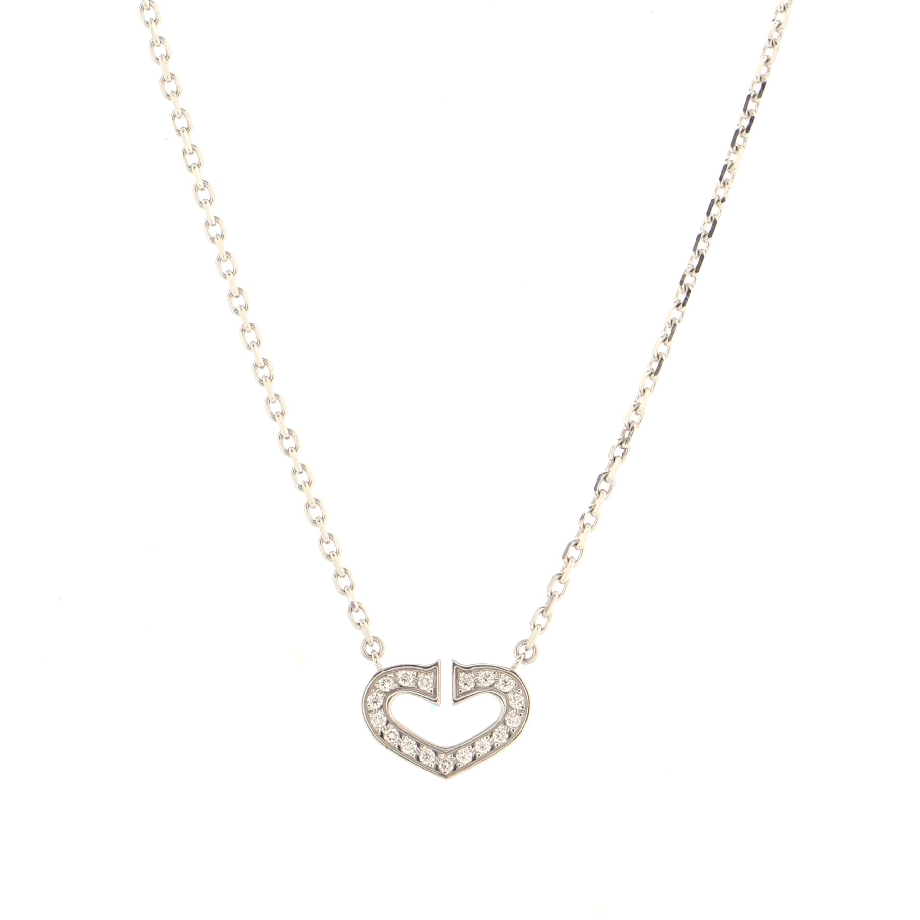 C Heart de Cartier Pendant Necklace 18K White Gold with Pave Diamonds