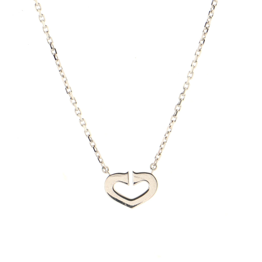 C Heart de Cartier Pendant Necklace 18K White Gold with Pave Diamonds