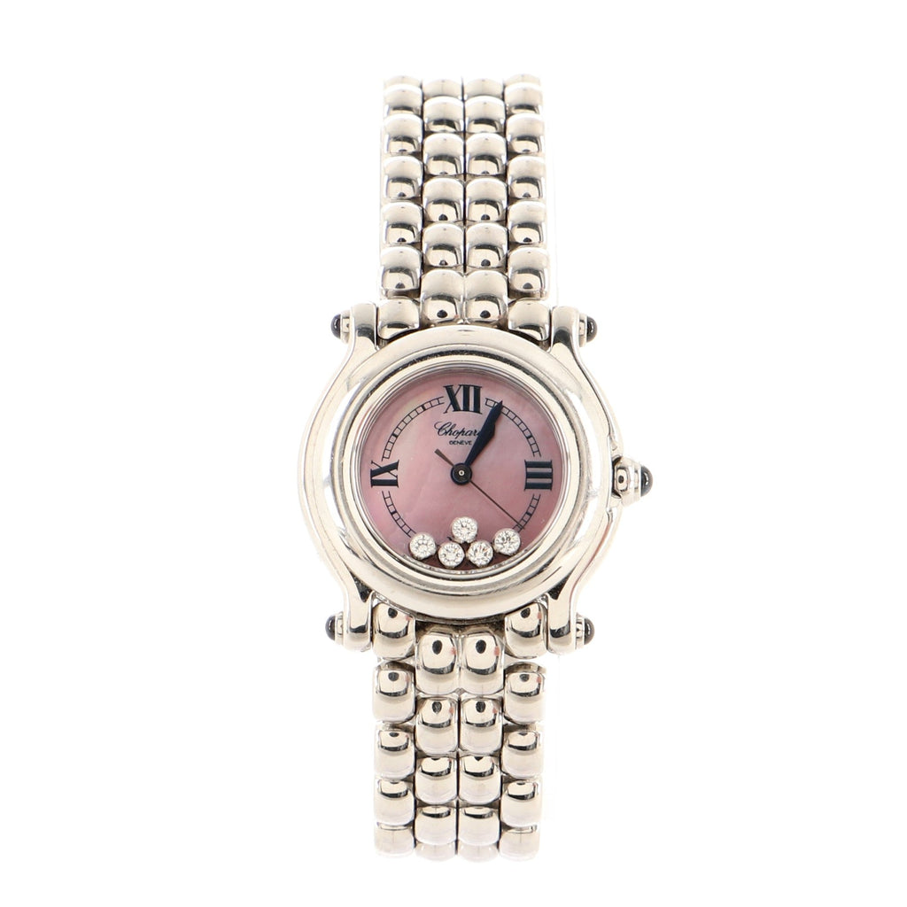 Happy Sport Quartz Watch Stainless Steel with Floating Diamonds and Mother of Pear 27