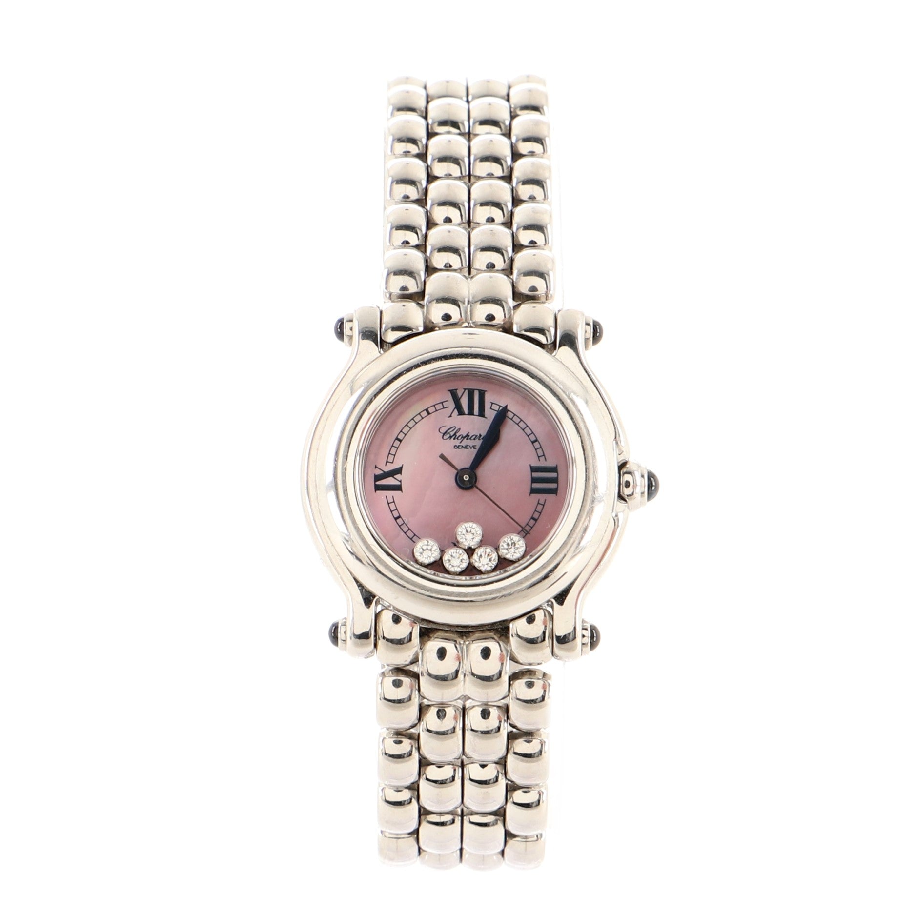 Happy Sport Quartz Watch Stainless Steel with Floating Diamonds and Mother of Pear 27